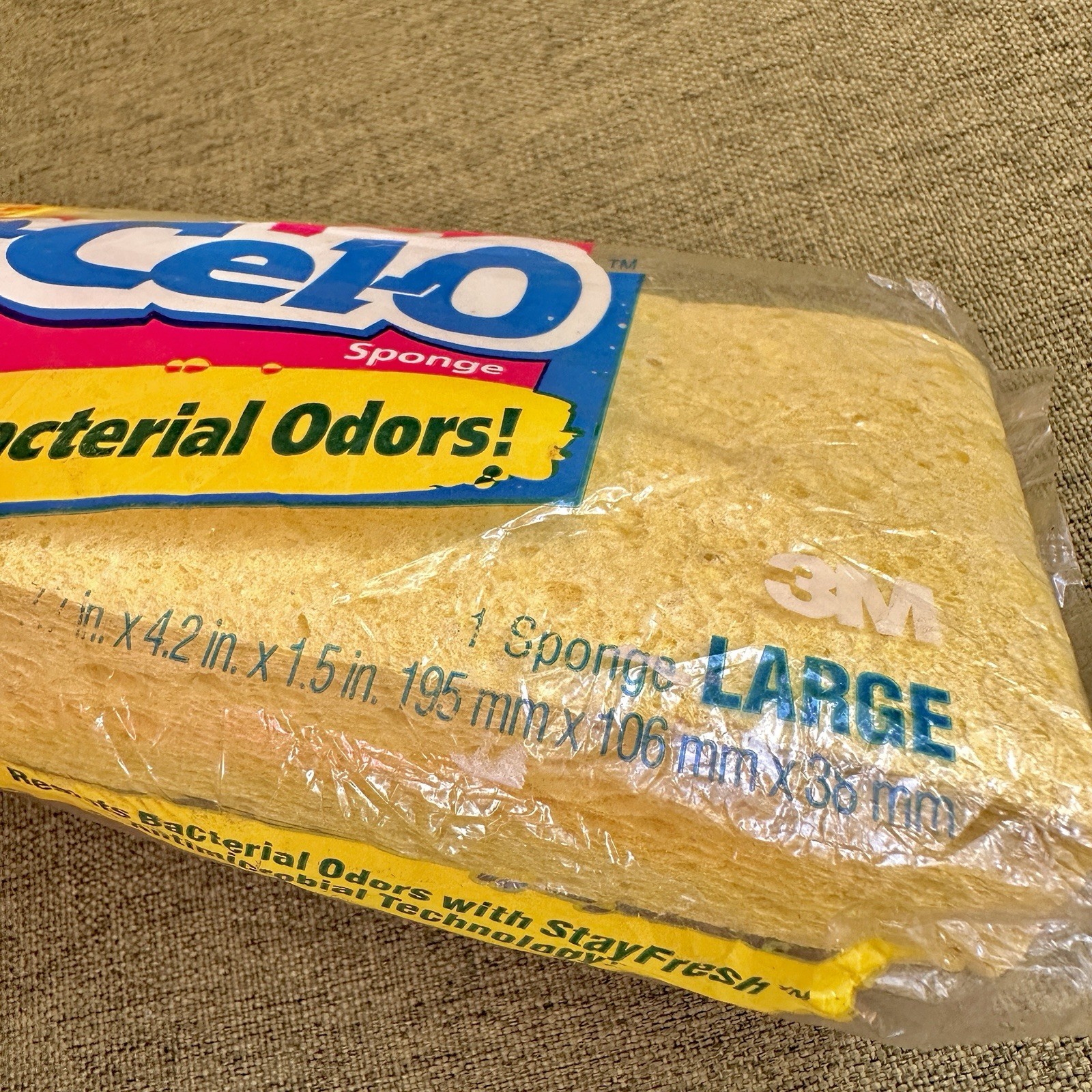 Vintage 3M Ocelo Cellulose Sponge Yellow Large 7.5” X 4.2” Resists Odors 2000