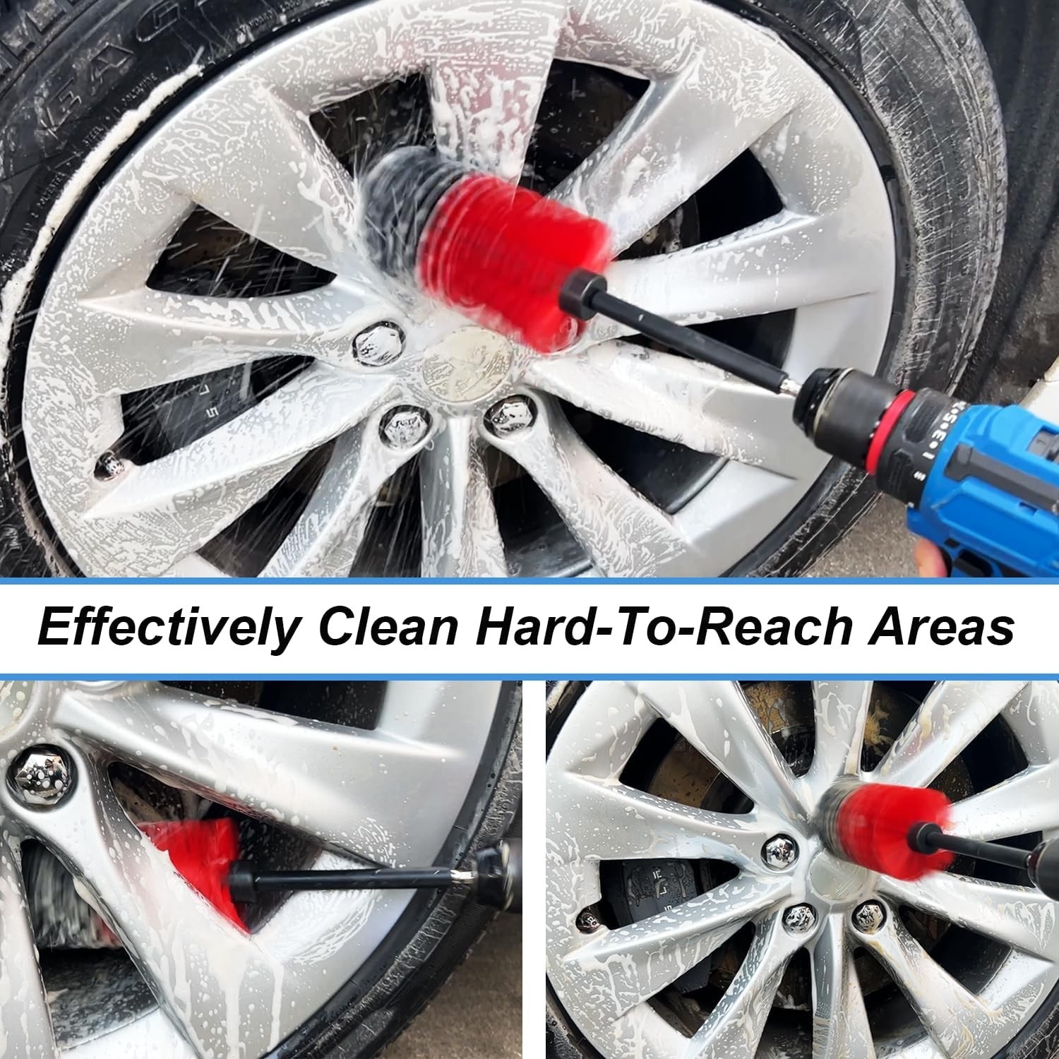 Wheel Brush Kit Soft Nylon Drill Wheel Cleaner Brush Set for Cars Rims Engines