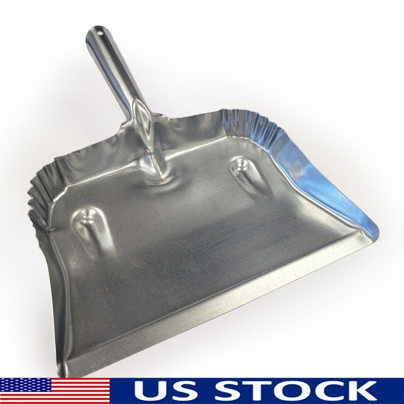 Heavy Duty Steel Dustpan Long Handle Workshop Garage Home Janitorial Use