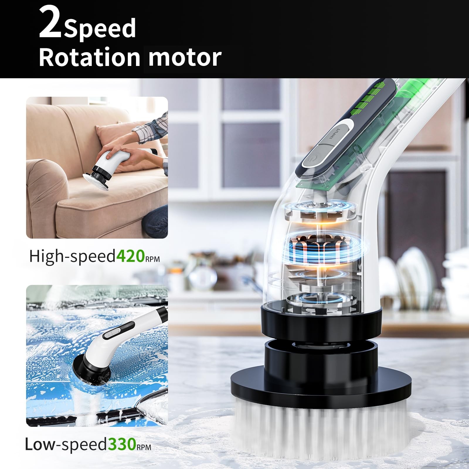 Cordless Electric Spin Scrubber – IPX7 Waterproof, LCD Display, 8 Brush Heads…