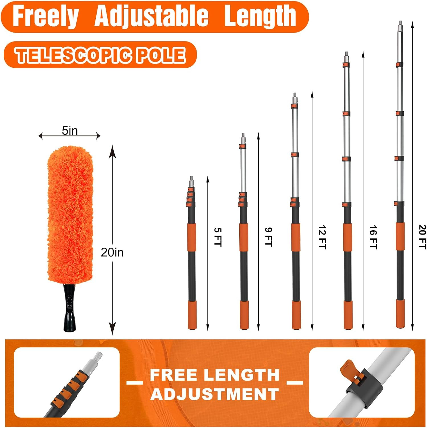 26FT Reach Duster Cleaner Kit, Dusters for Cleaning with Extension Pole, Baseboa