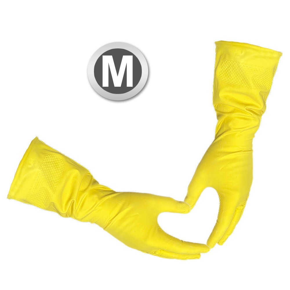 Yellow Latex Household Cleaning Dishwashing Gloves – 12 Pairs (24 Gloves) Medium