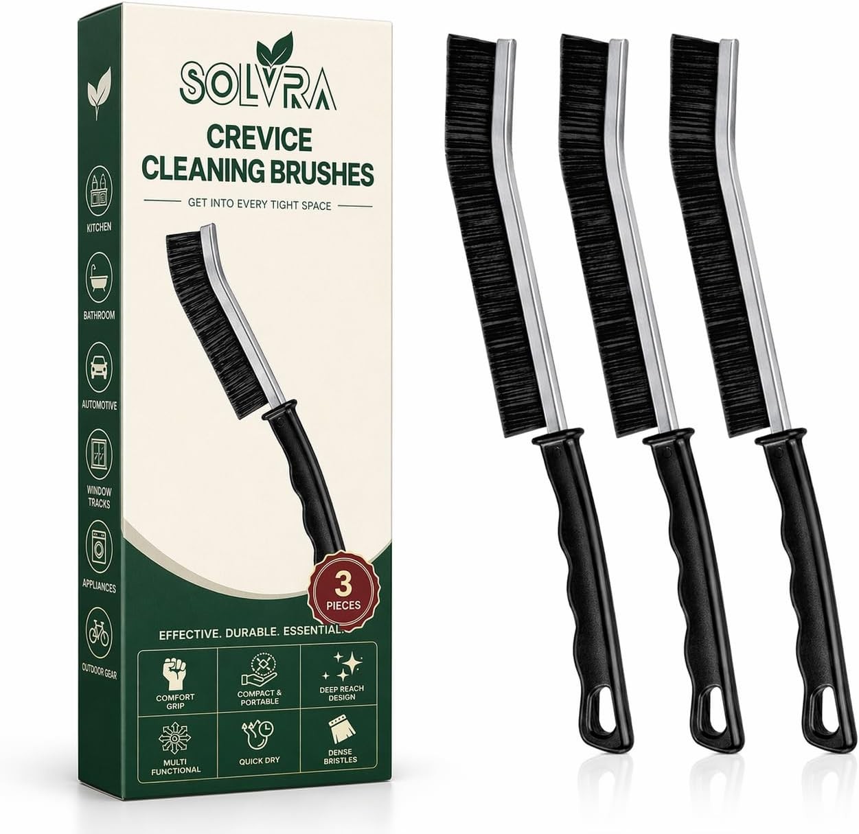 Crevice Cleaning Brush Set – 3Pcs Hard Bristle Cleaning Tools for Grout, Tile