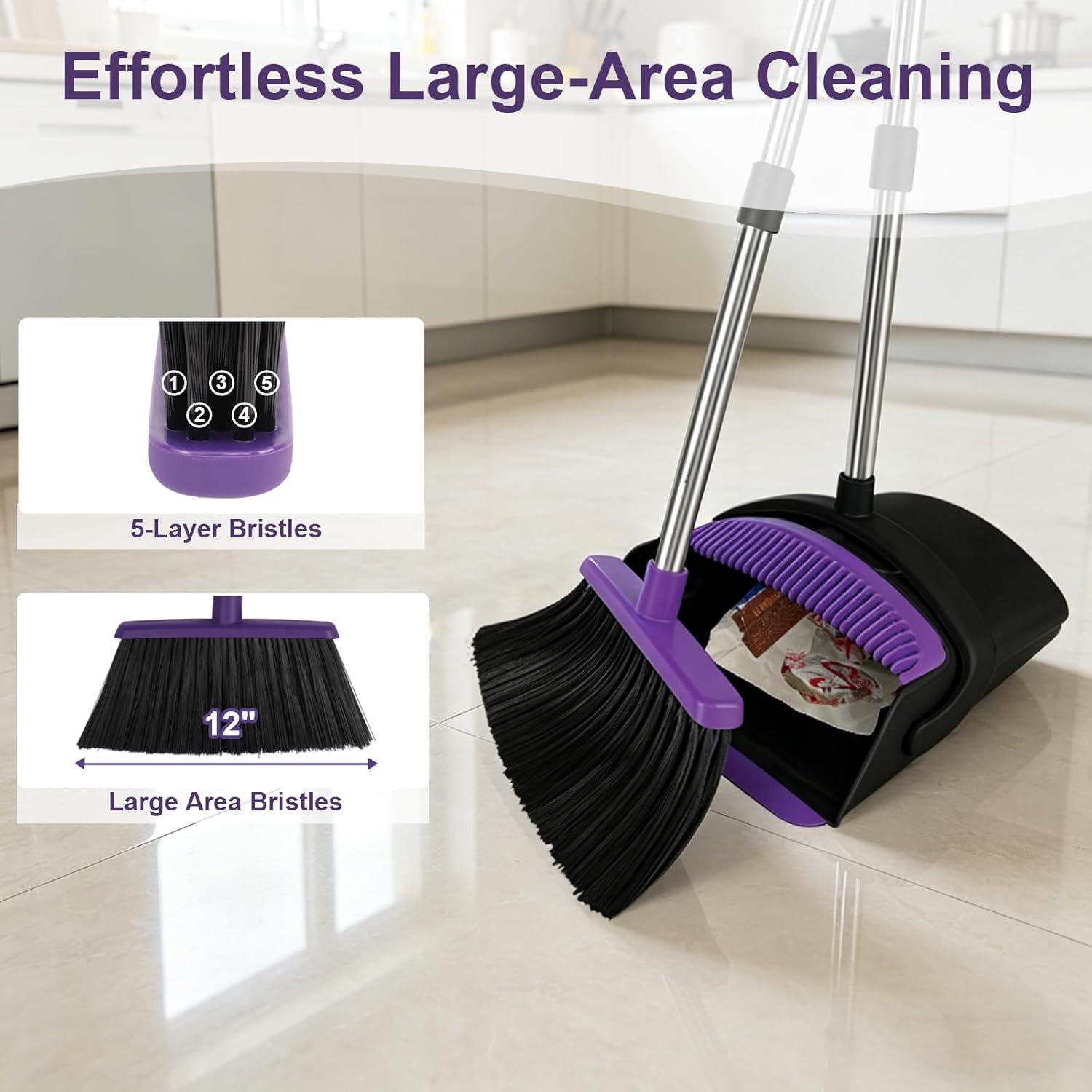 Broom and Dustpan Set, Upright ple Broom with Dustpan bo Set Long