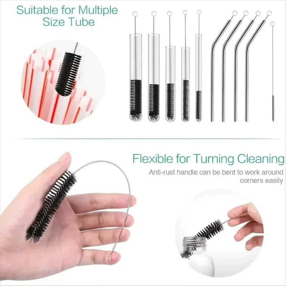 Nylon Straw Brush Cleaner Bottle Tube Pipe Small Long Cleaning 10Pcs Set USA Lot