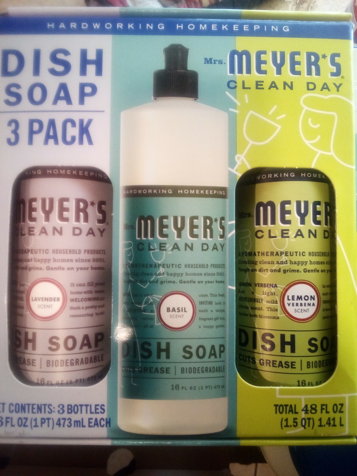 Mrs. Meyer’s Liquid Dish Soap Variety 3 pack 16 oz each Lemon, Lavender, & Basil