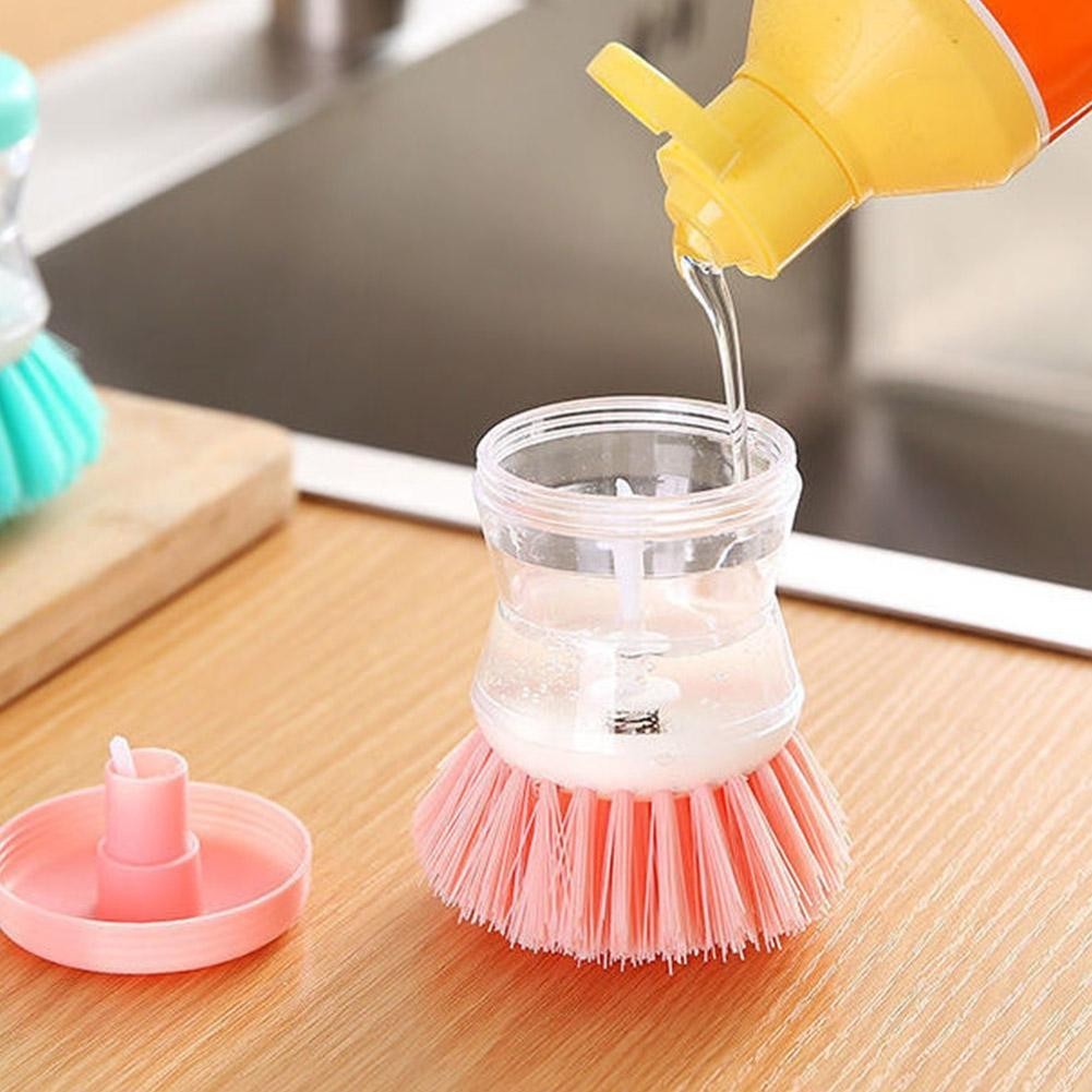 Dish Brush with Soap Dispenser & Holder | Kitchen Dishwashing Palm Scrub Brush