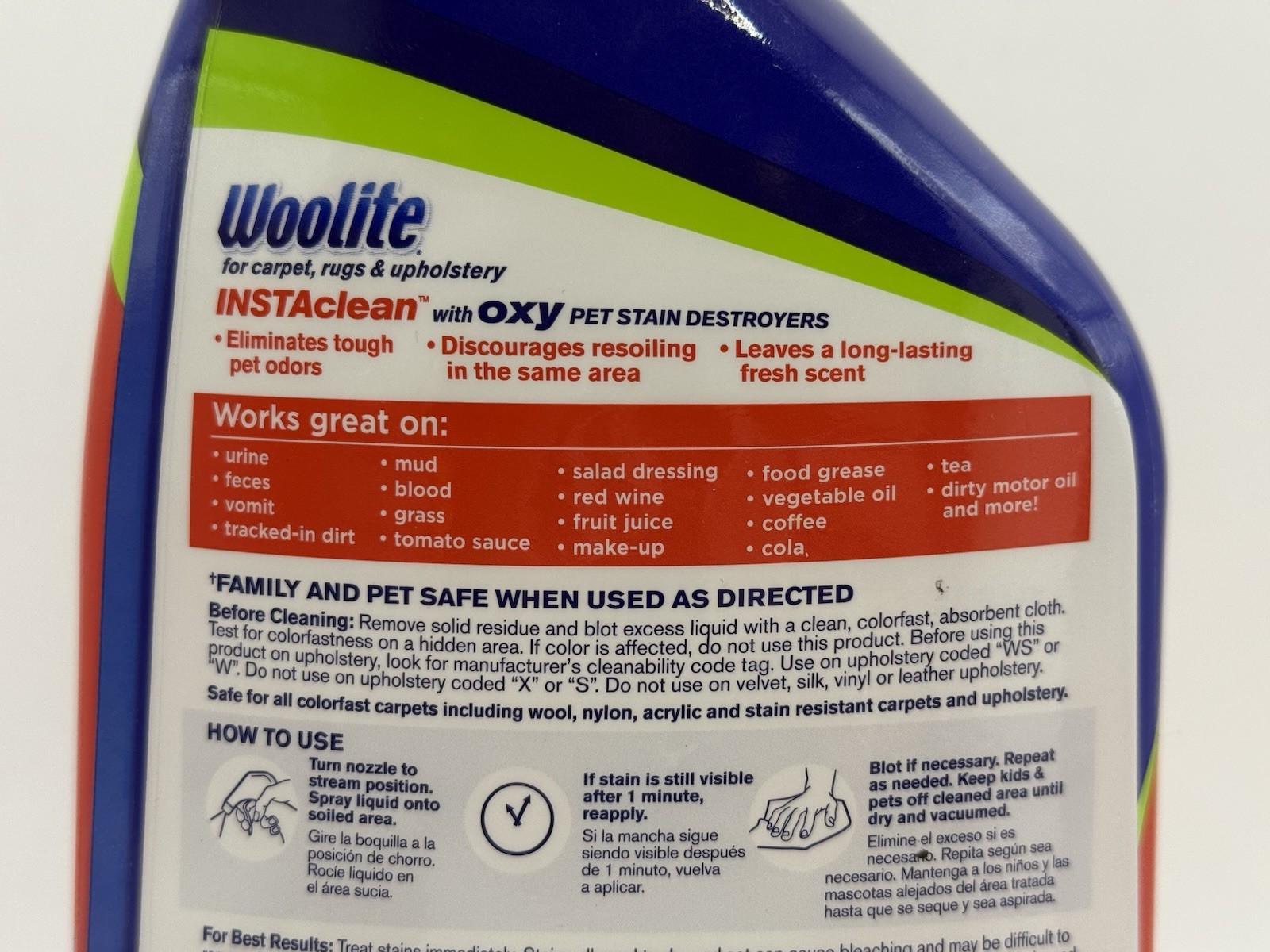 Woolite INSTACLEAN With OXY Pet Stain Destroyers 22oz Spray Eliminates Odors NEW