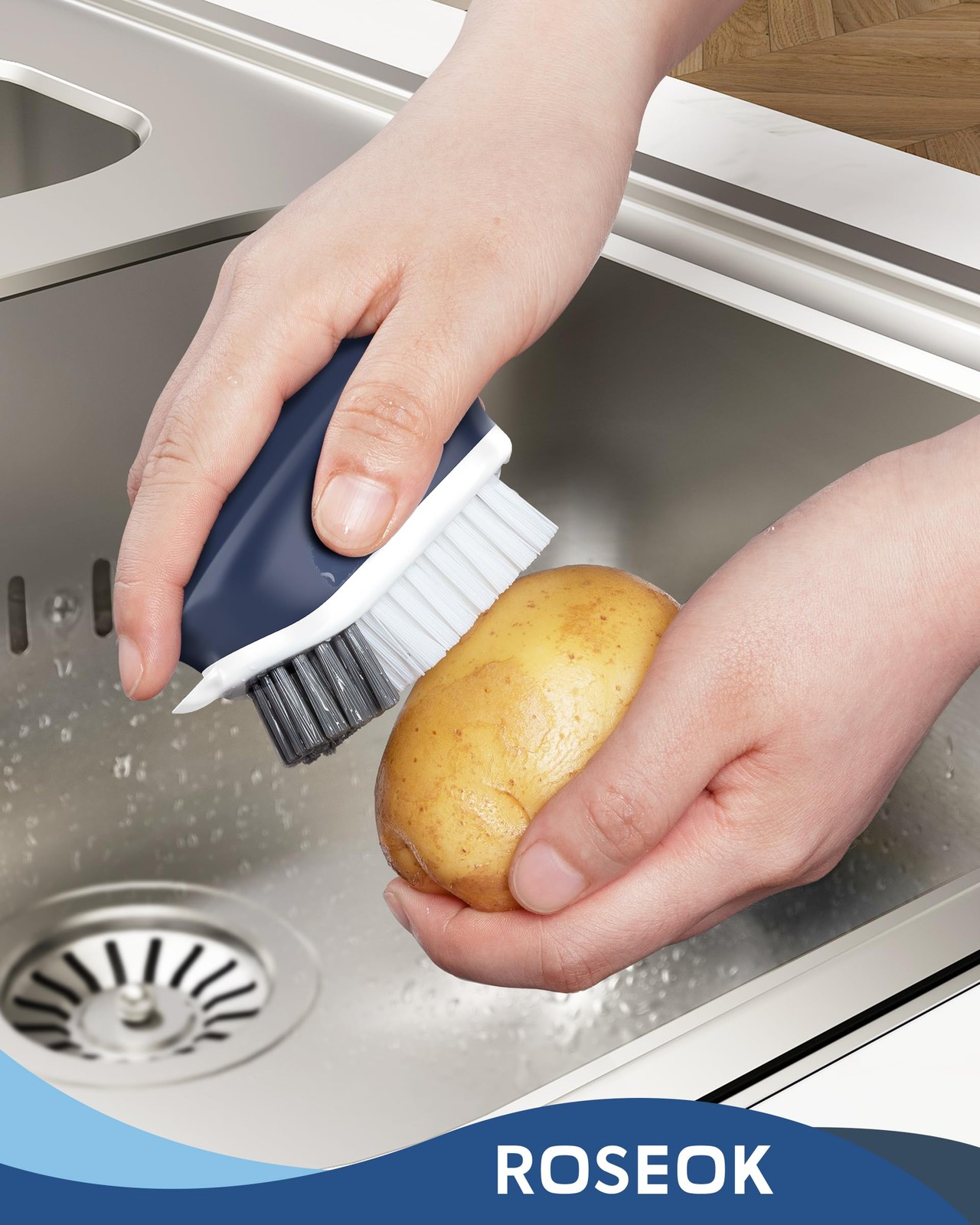 2 Pack Potato Scrubber and Veggie Brush Self-Standing Kitchen Brush Navy Blue