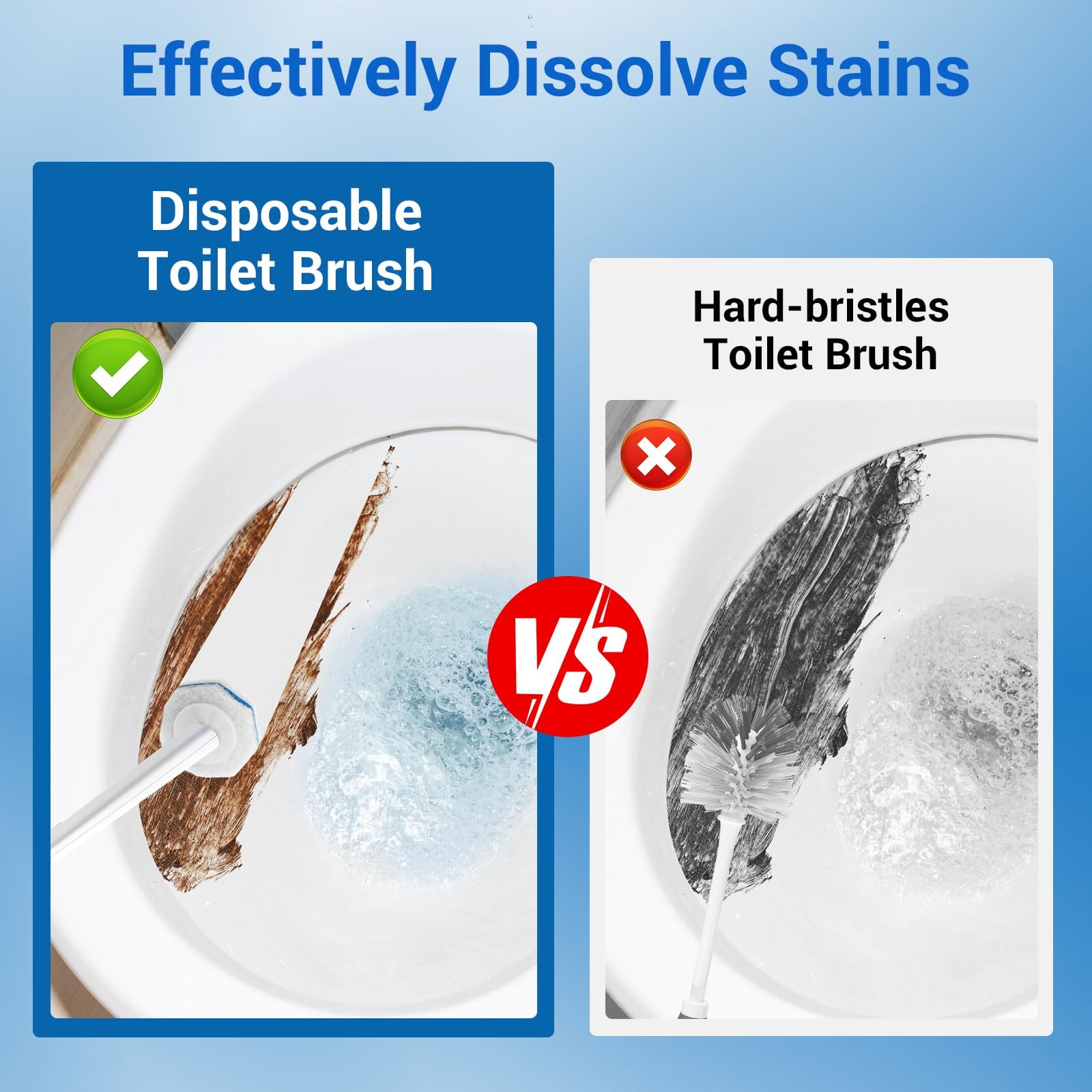 50 Counts Disposable Toilet Bowl Wand Refills, 5X Cleaning Power Toilet Clean…
