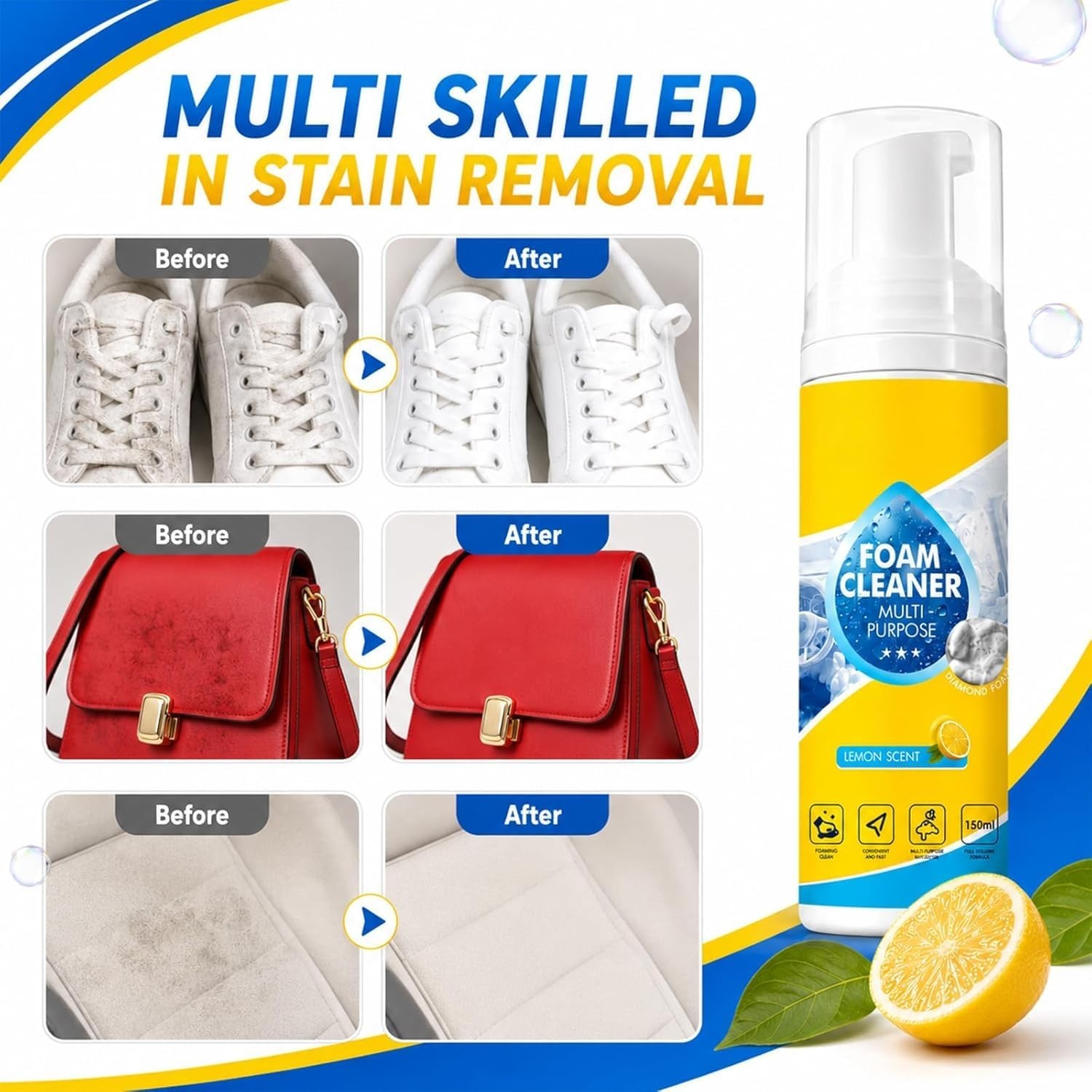 2PCS 4-in-1 Multi-Enzyme Foam Cleaner for Car, Home & Sofa – Non-Greasy, All-Pur