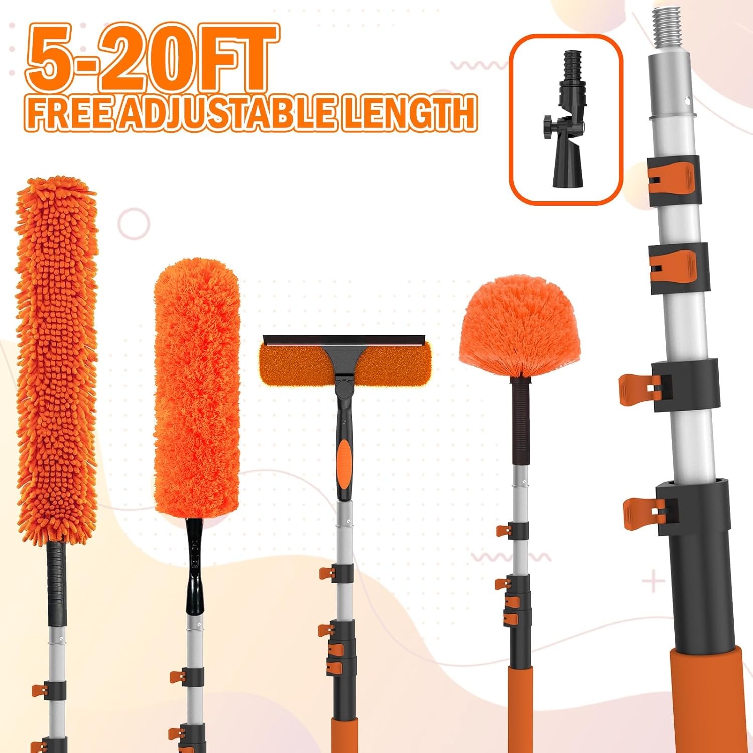 LAANPOLE 26FT High Reach Duster Cleaning Kit with Extension Pole, High Ceiling