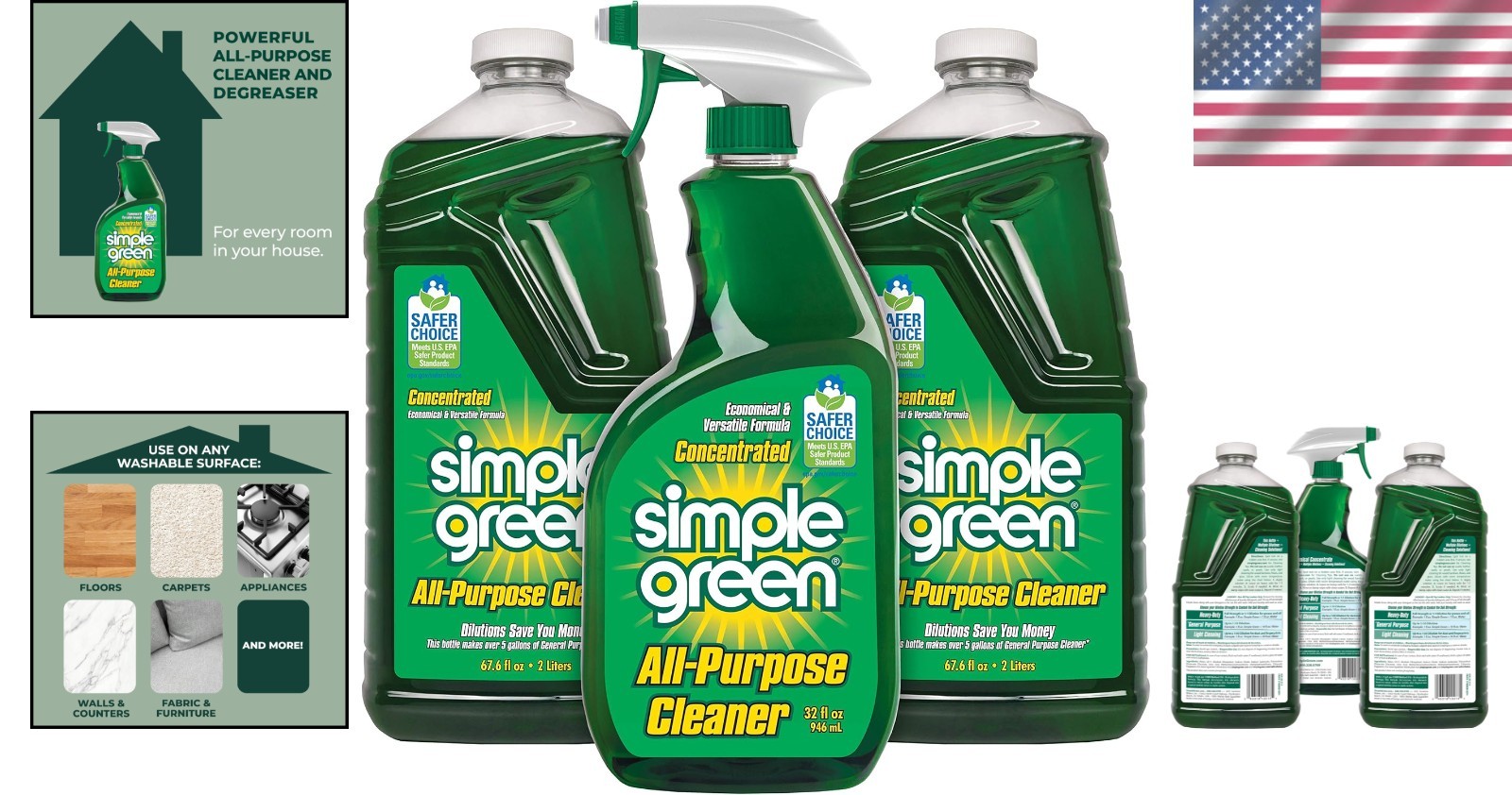 Eco-Friendly All-Purpose Cleaner Spray & Refill Set – 166.4 oz Green Solution