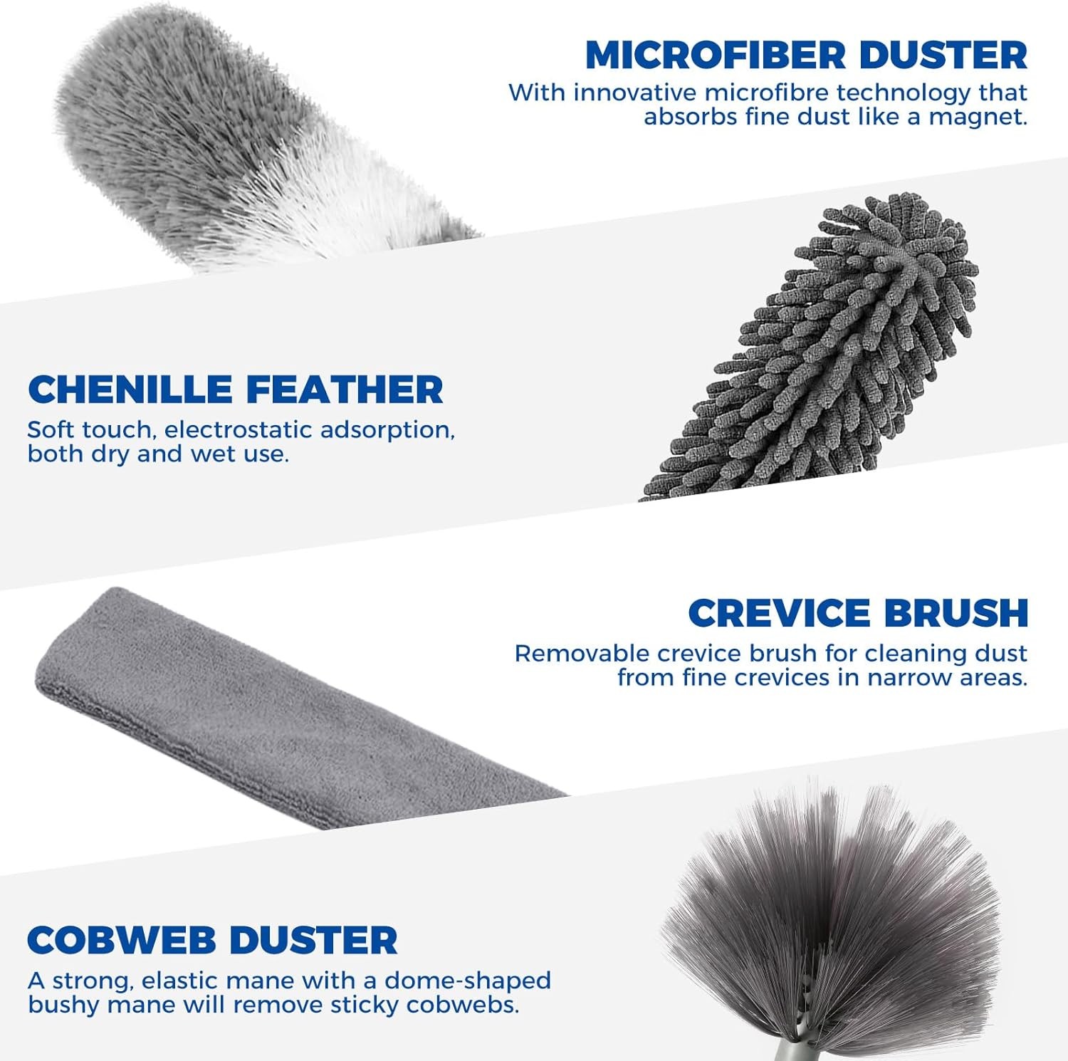 9pcs Extendable Microfiber Duster Kit 100″ Retractable Bendable Cleaning Tools