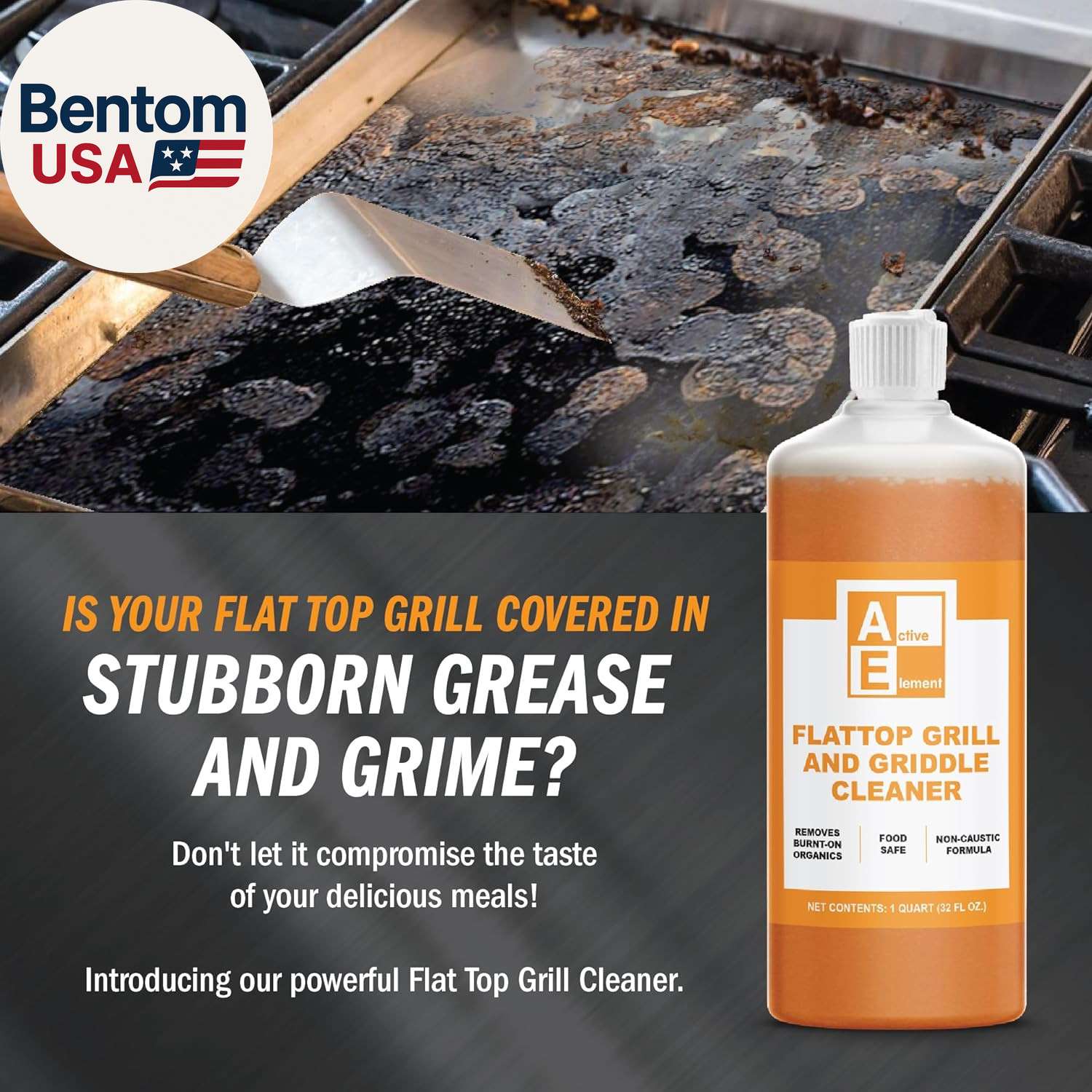 Flat Top Grill Cleaner – 32 Fl Oz | Griddle Cleaner, Removes Burnt-On Residue, F