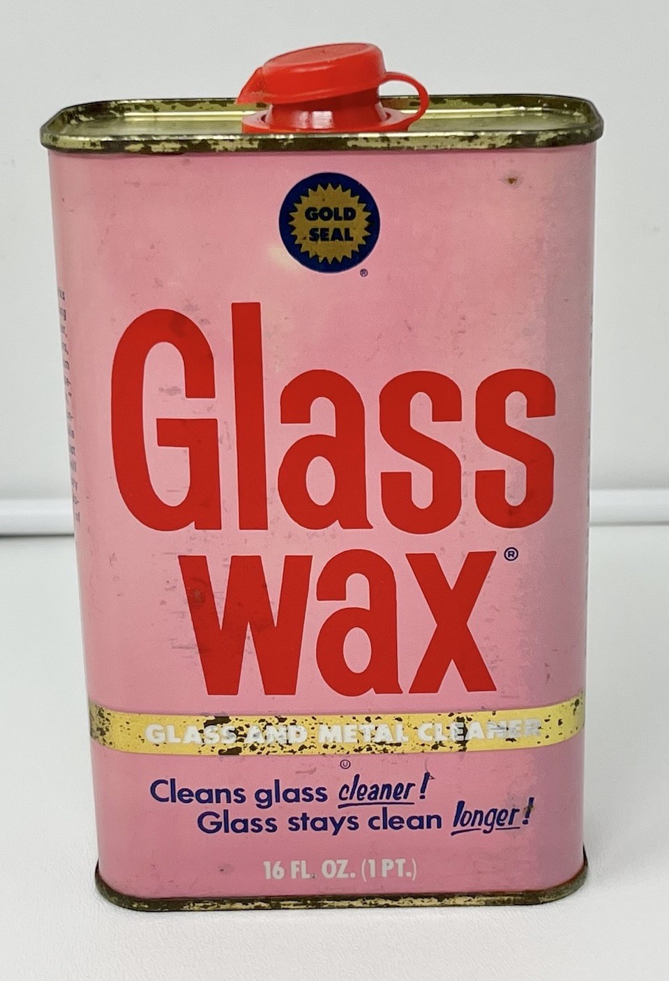 Vintage Glass Wax Metal Tin Can 75% Full Pink Can Polishing As Is Untested Read