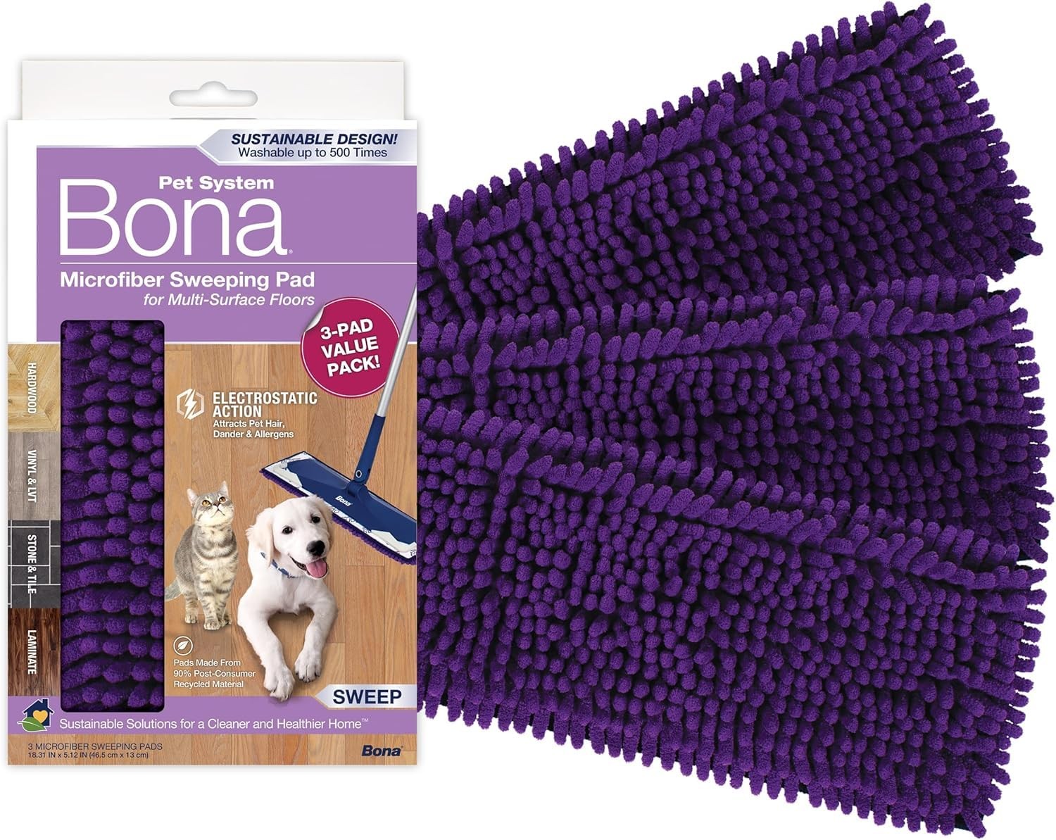 Pet System Microfiber Sweeping Pad for Multi-Surface Floors – for Use with Mops