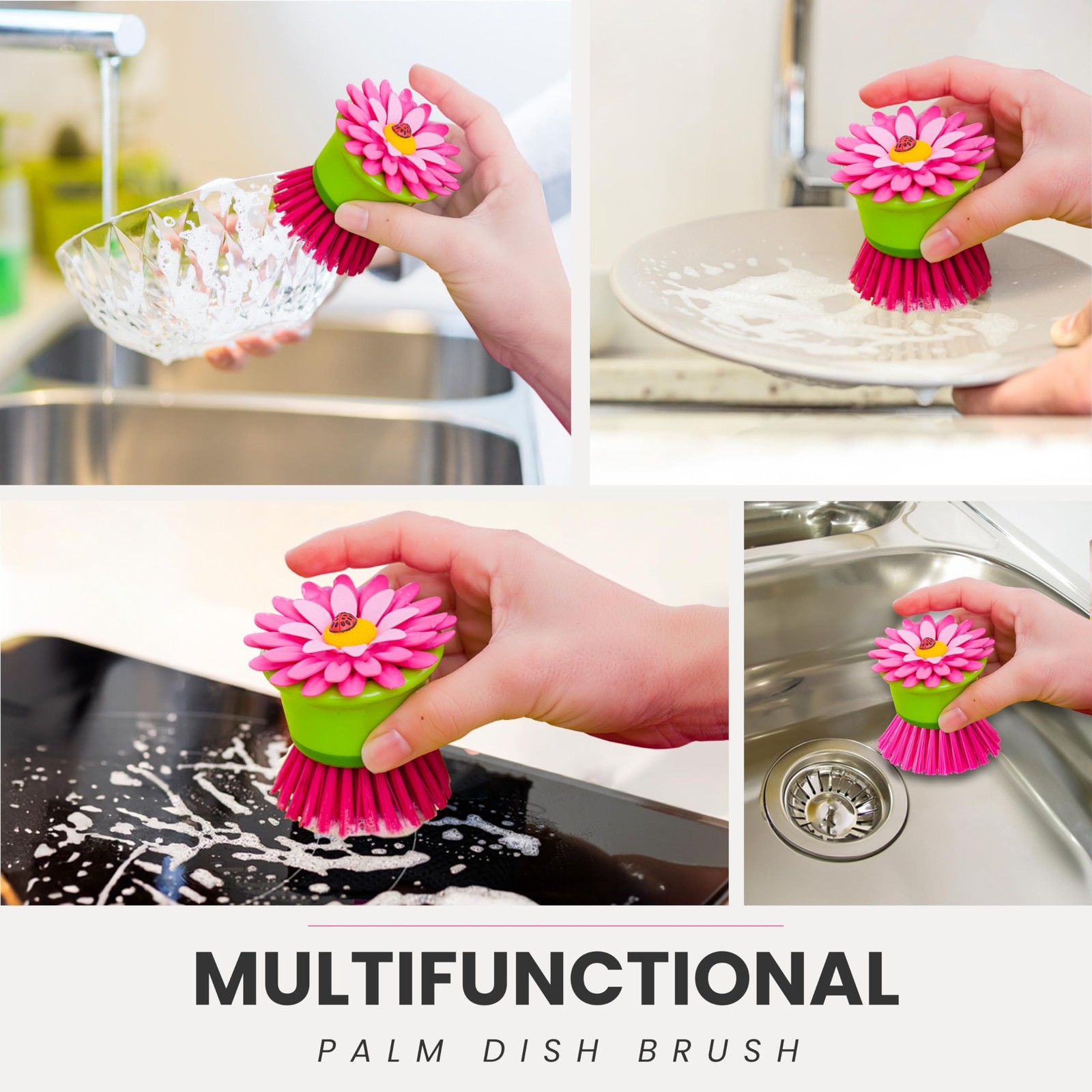 Flower Palm Dish Scrub Brush with Holder Perfect Kitchen Brushes for Dishes Si