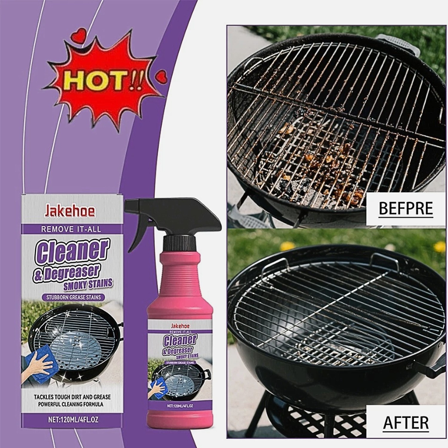 Heavy Duty Grill Degreaser Spray, Fast-Acting BBQ Cleaner for Outdoor Grills