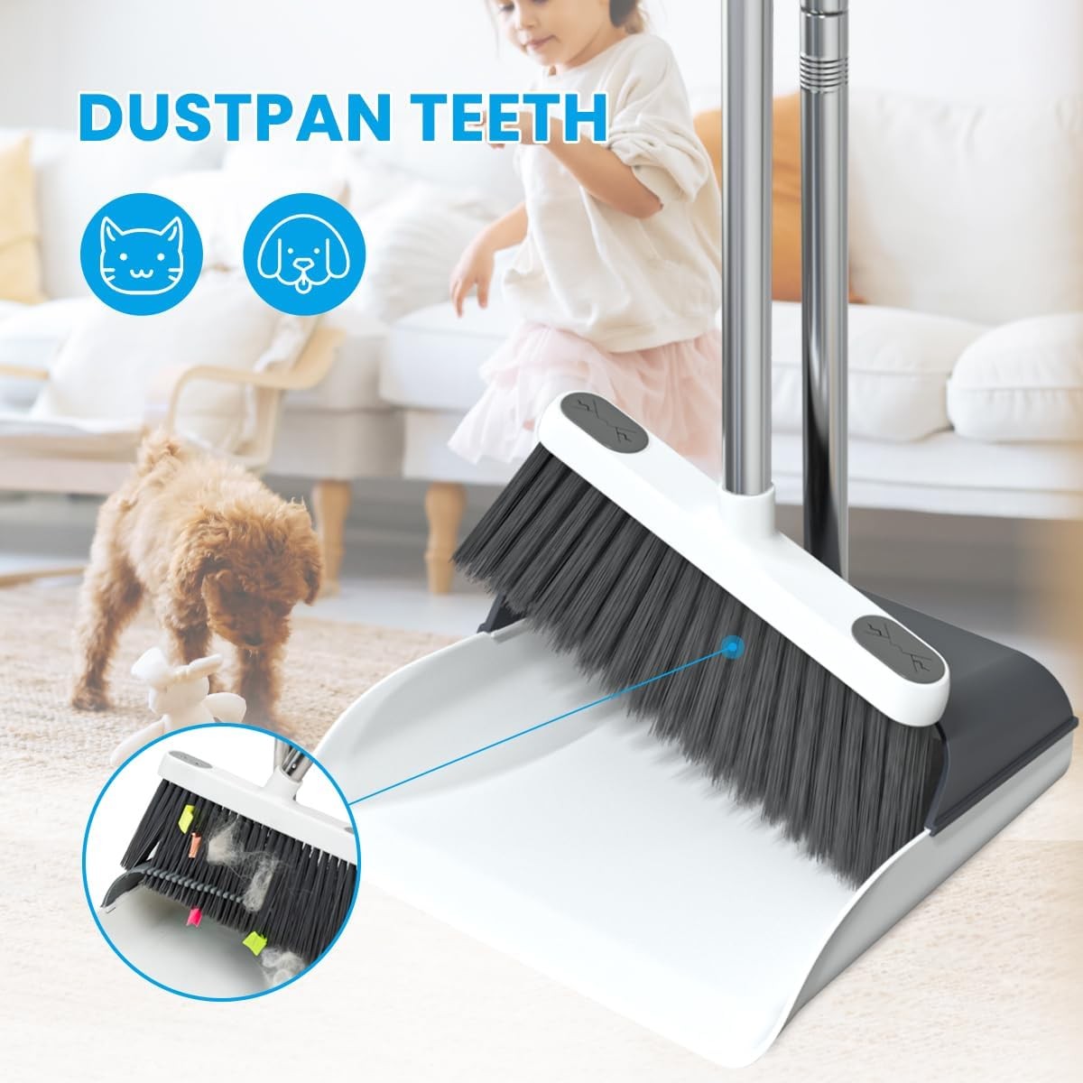 Stand Up Dustpan and Broom Set 50” Long Handle Broom with Dust Pan, 20°