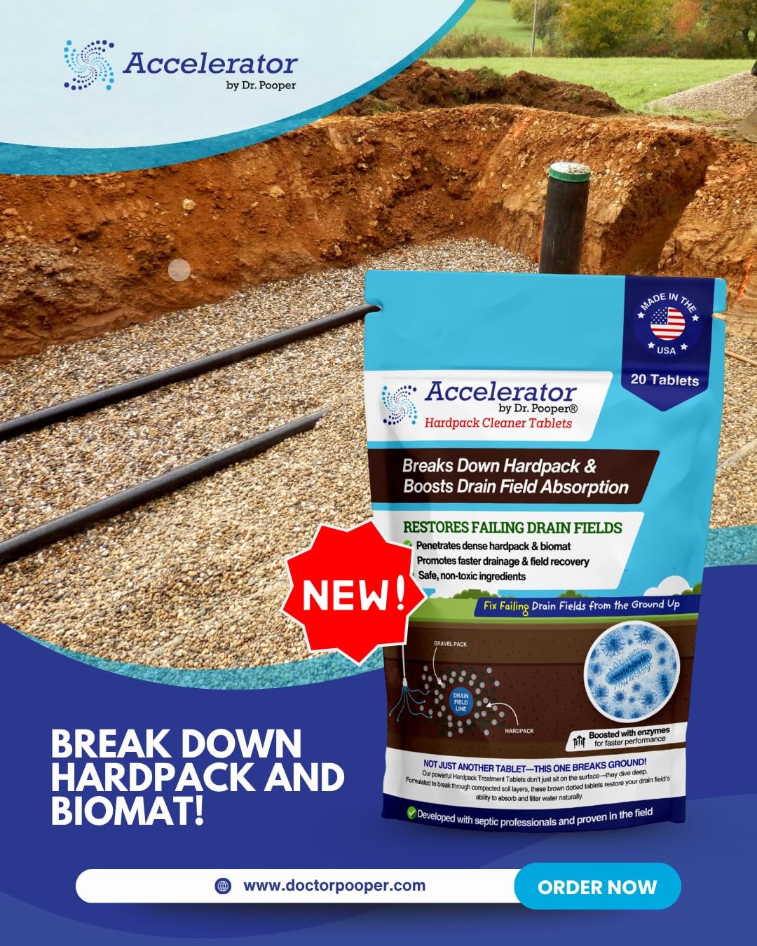 Hardpack Septic Cleaner Tablets 20ct – Boosts Drain Field Absorption & Breakdown