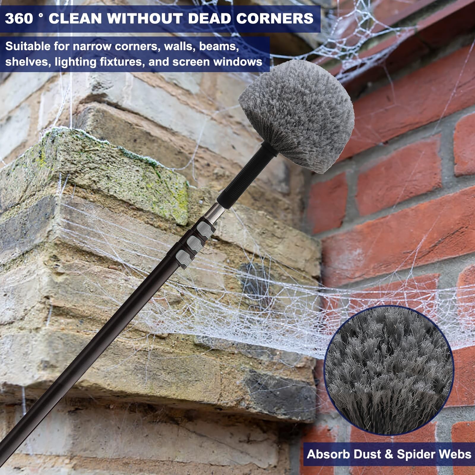 Grey Corner Cobweb Duster Head Brush – High Efficiency Twist-On Spider Web Br…