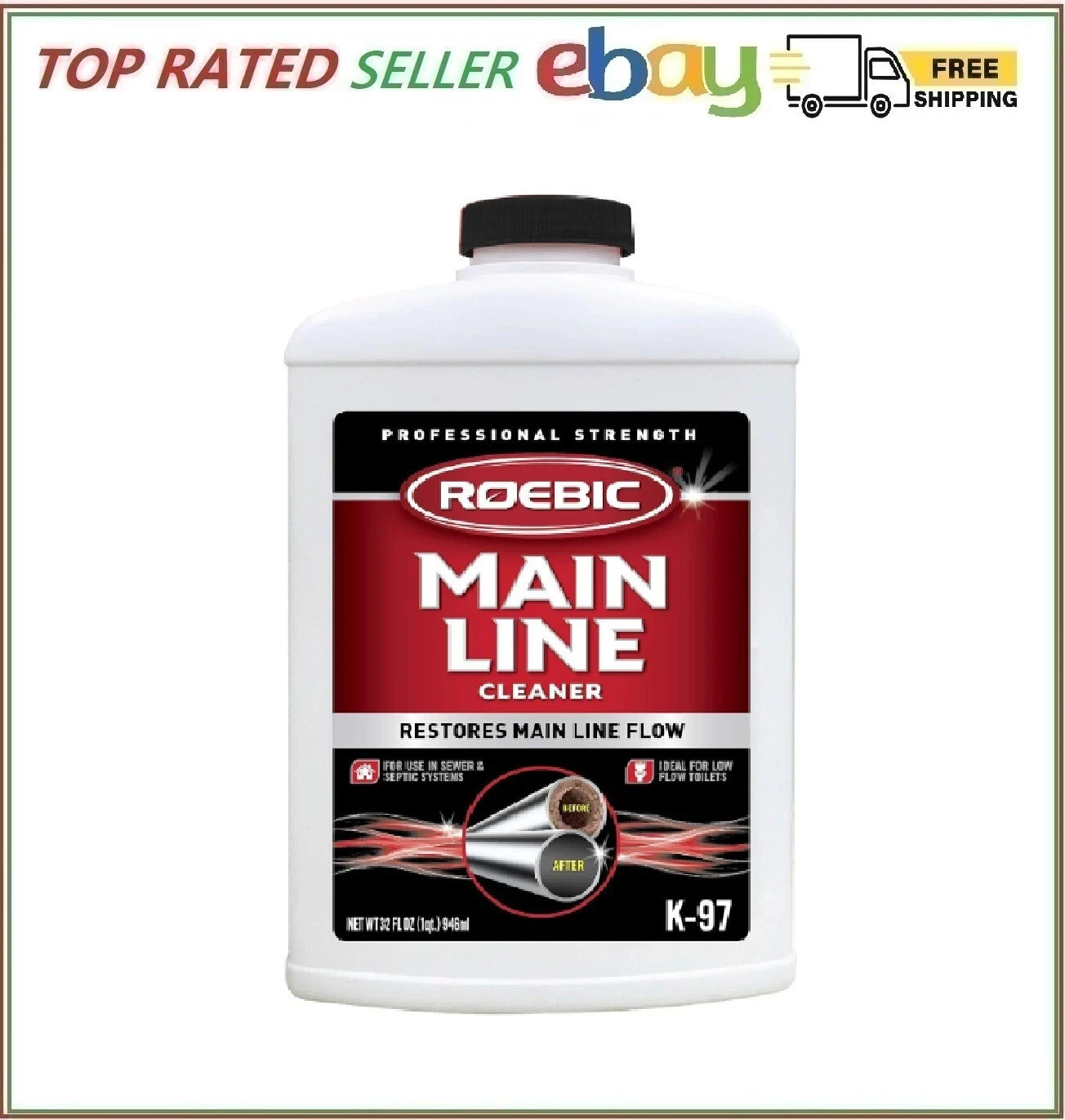 Main Line Cleaner – Exclusive Bacteria Digests Paper, Fats, and Grease in Sewer.