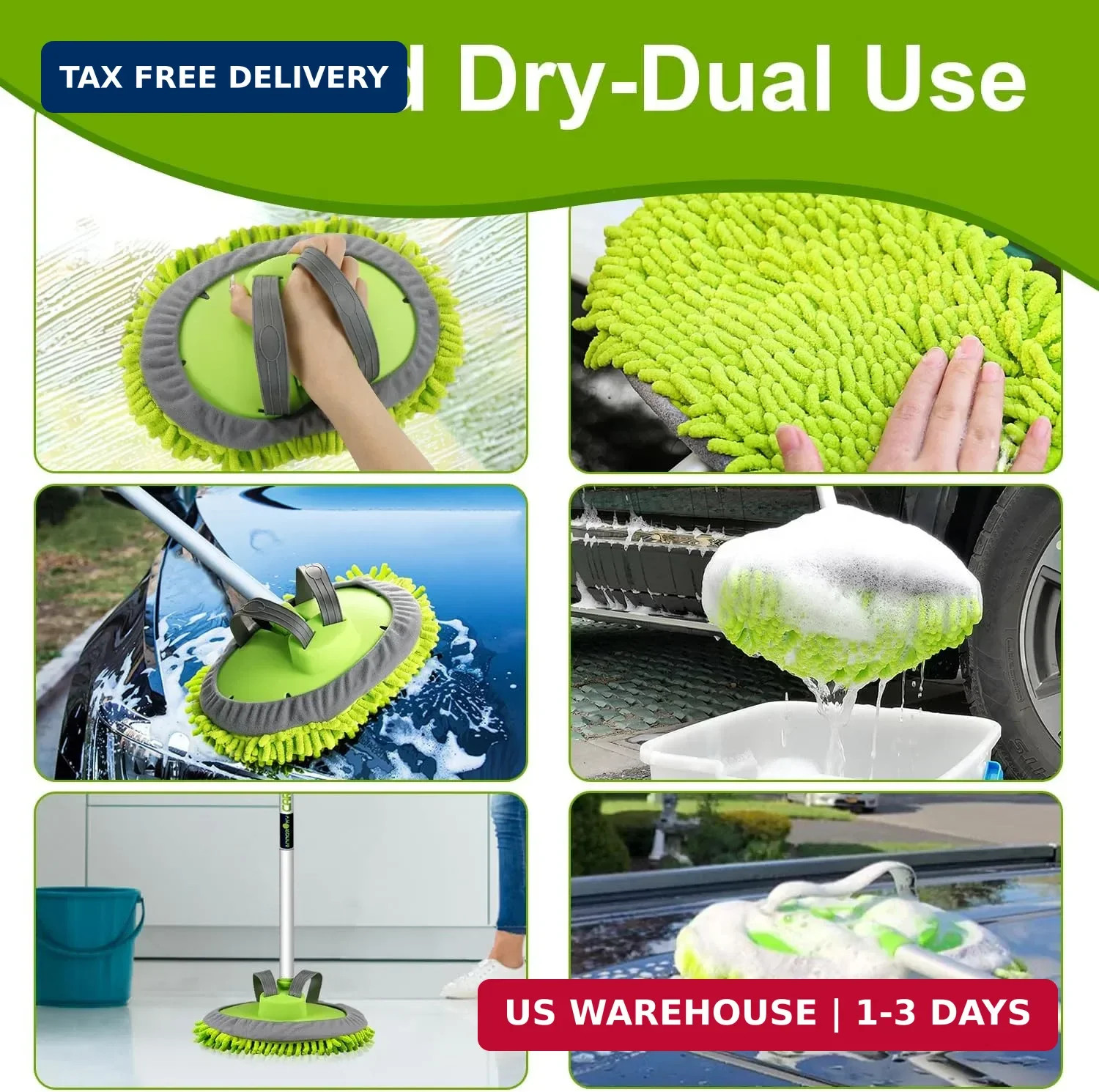 anngrowy 62″ Microfiber Car Wash Brush Mop Kit Mitt Sponge with Long Handle Car