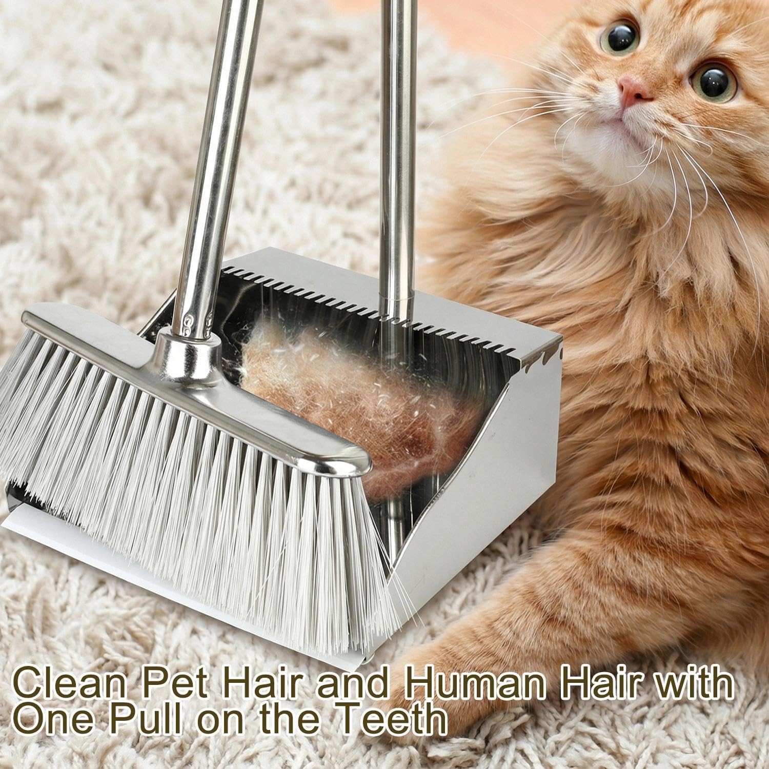 Metal Dustpan Long Handle Stainl Steel Dustpan, Heavy Duty Standing