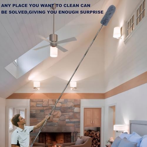 20 Ft+ High Reach Cobweb Dusting Kit with 3-14 Ft Extension Pole/Spider Web Brus