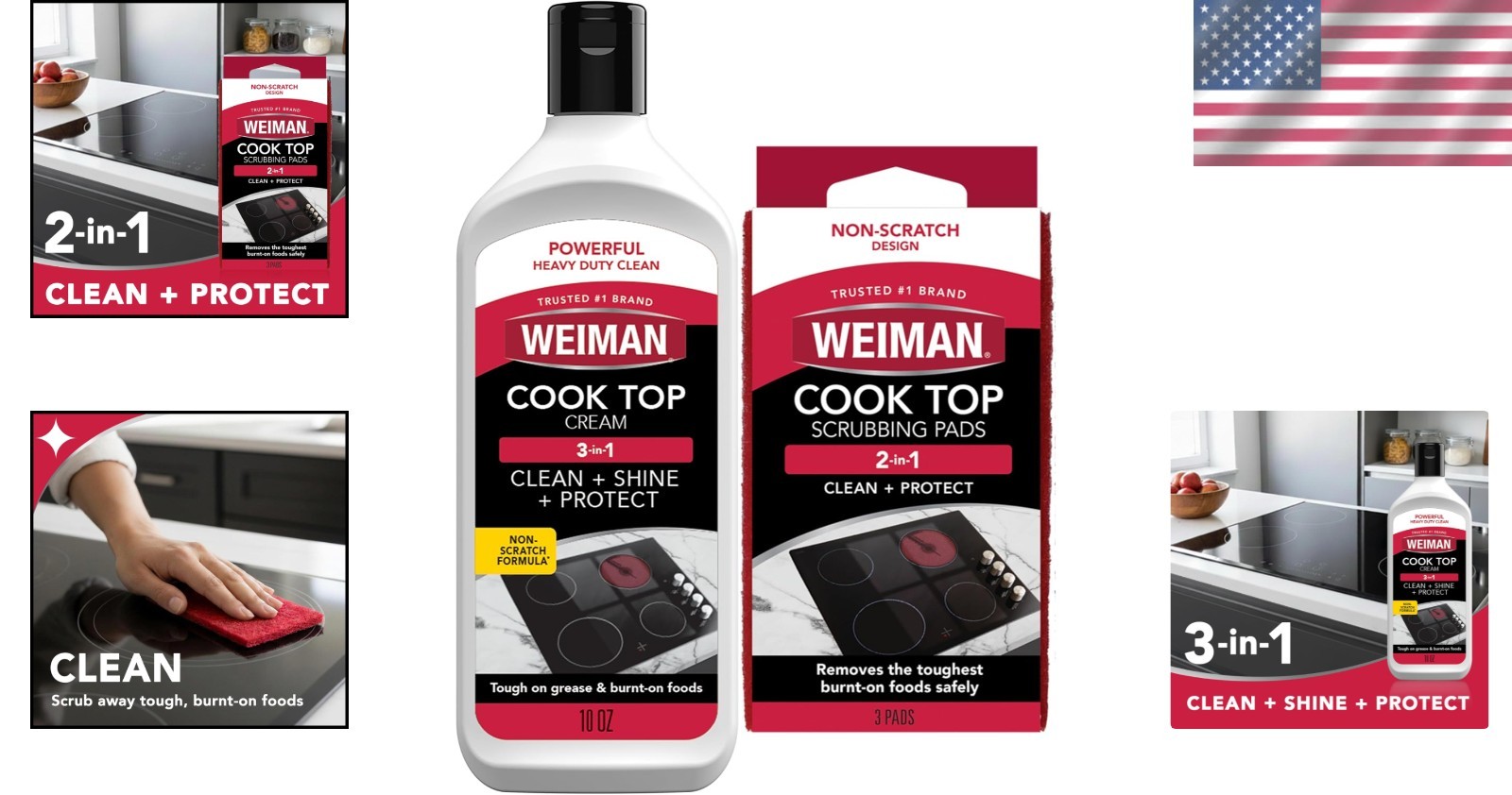 10 Oz Heavy Duty Cooktop Cleaner with Scrub Pads – For Sparkling Glass Surfaces