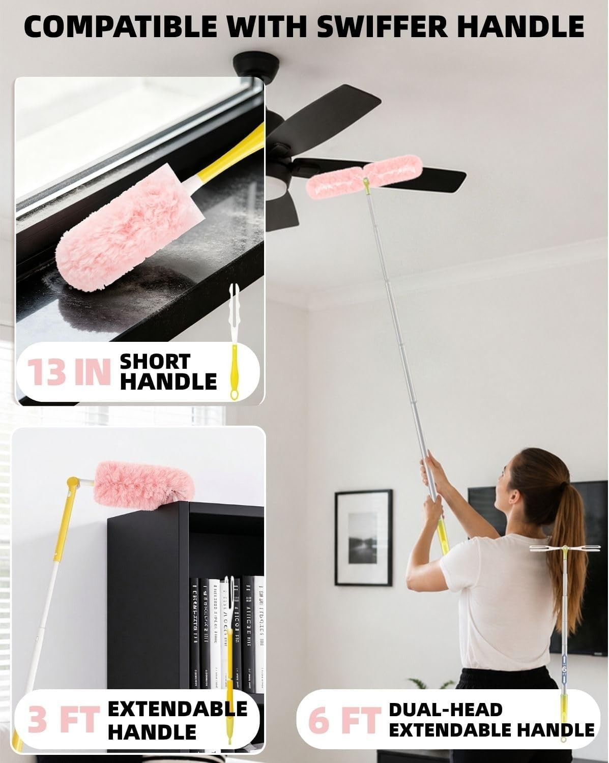 30 Pack Duster Refills with Handle Compatible with Swiffer Dusting Cleaner