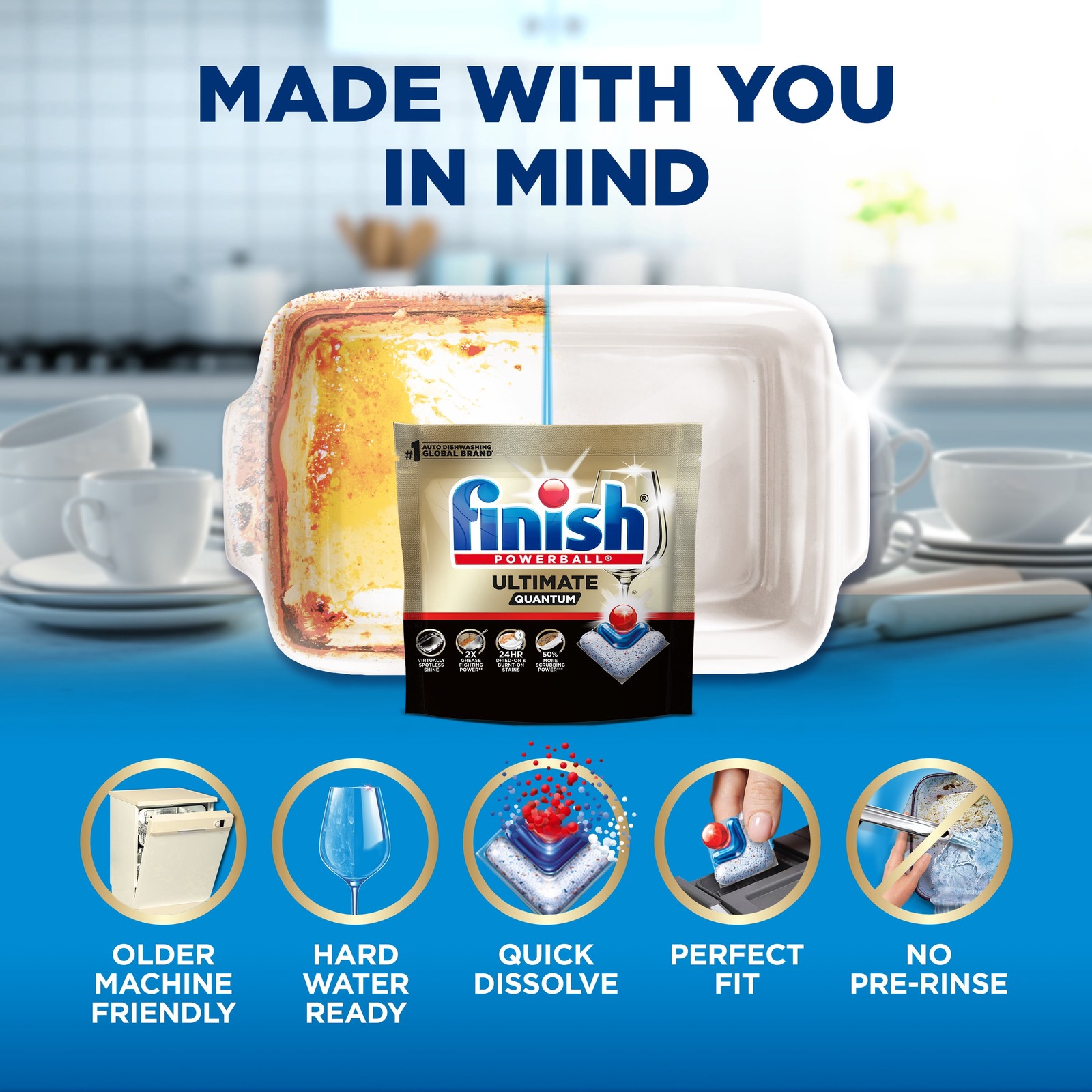 Ultimate Quantum Dishwasher Pods, 50% More Cleaning Power, 21 Tabs