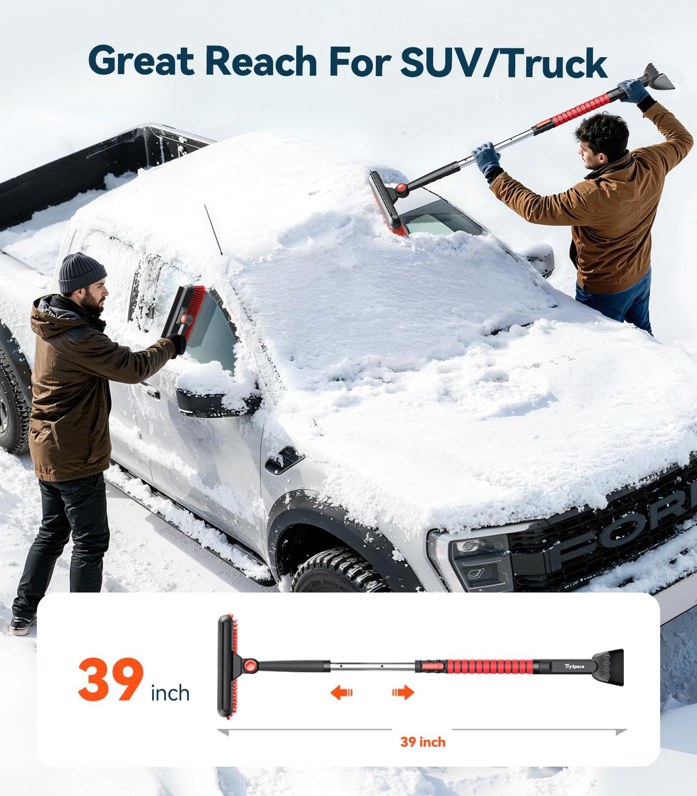 TrySpace All-Around High-Efficiency Cleaning 39 inch Extendable Snow Brush and I