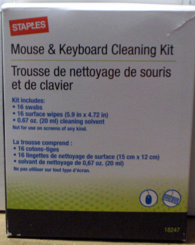 Mouse & Keyboard Cleaning Kit (Staples #18247) 16 wipes 16 Swabs & Solvent