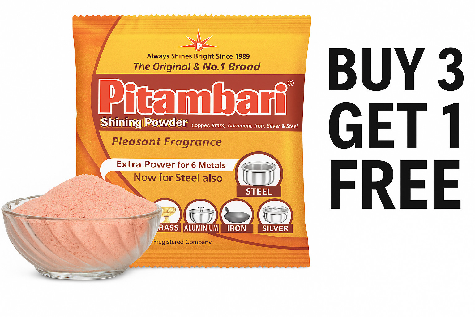 Pitambari Shining Powder for Copper Brass Aluminium Iron Silver BUY 3 GET 1 FREE