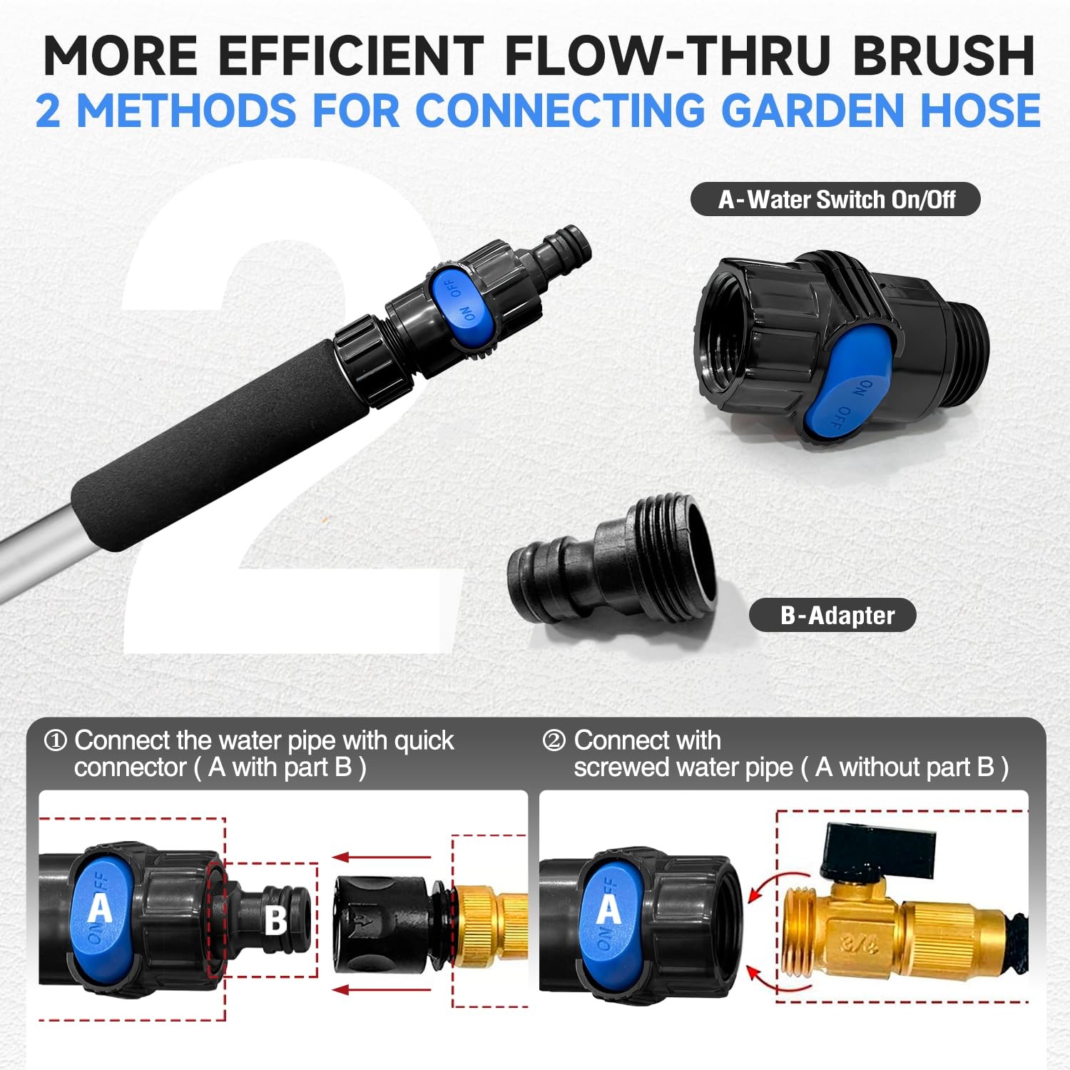 Telescopic Car Wash Brush 520ft with Soft Bristles & Hose Attachment