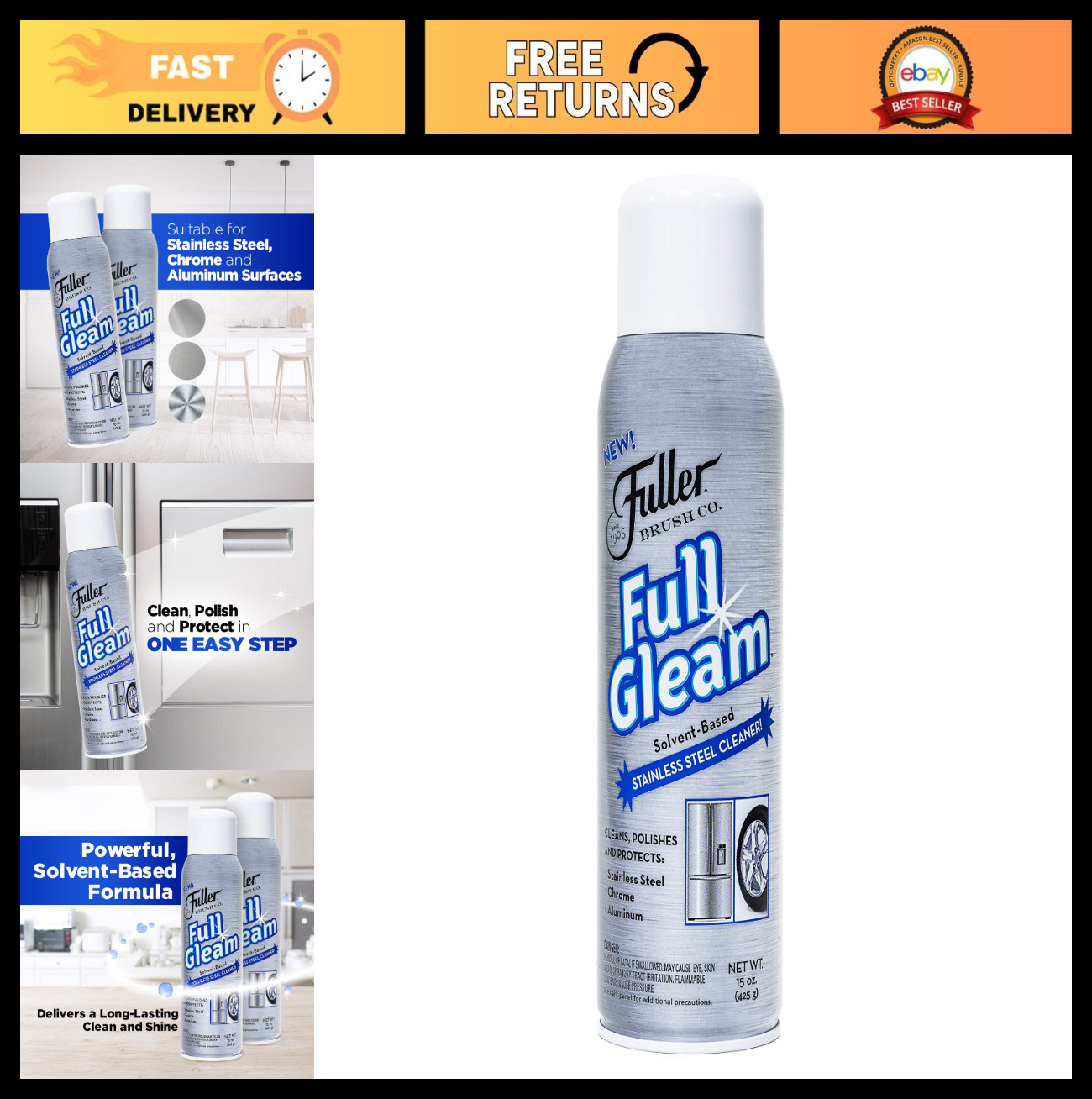 Stainless Steel Cleaner Spray – 15 oz for Appliances, Chrome, Aluminum & Sinks –