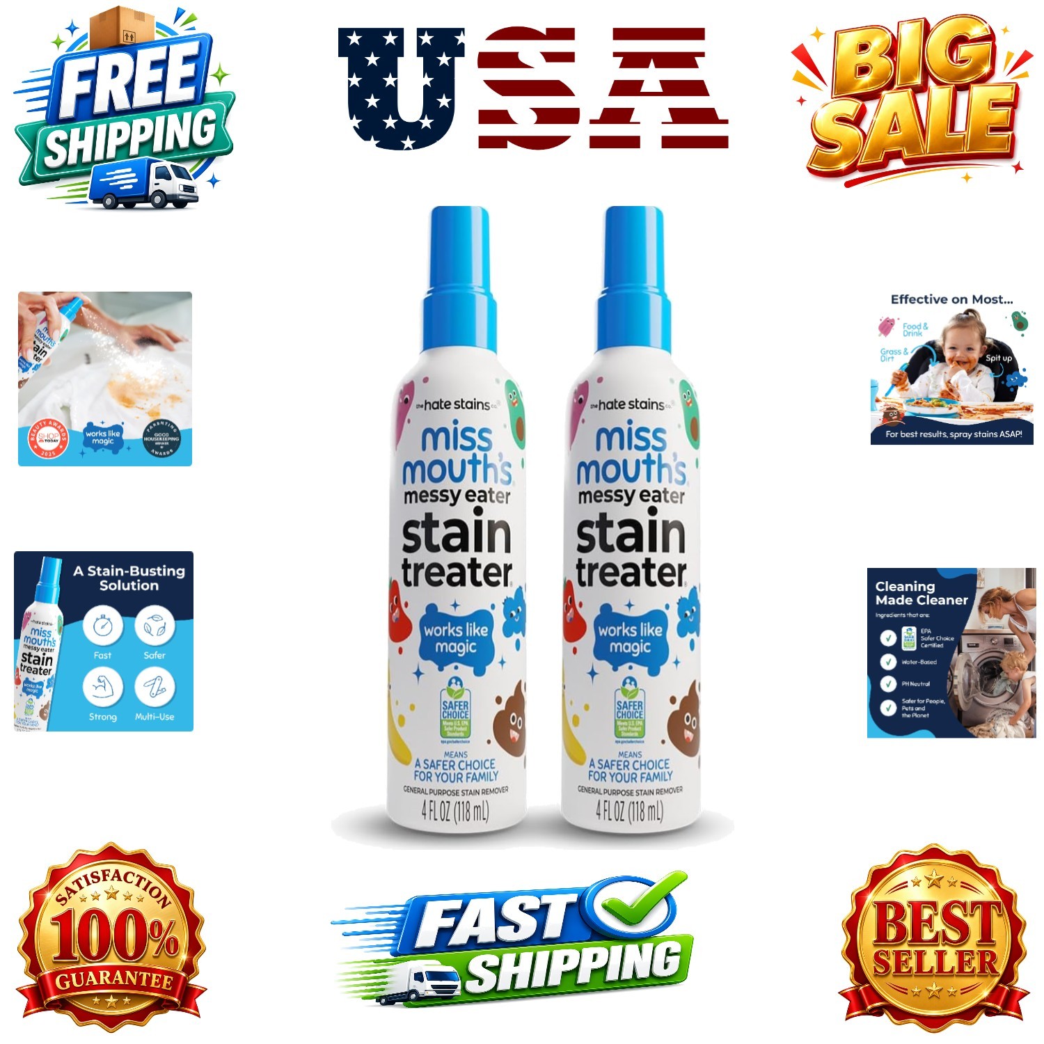 Messy Eater Stain Treater Spray – 4oz 2 Pack Stain Remover – Newborn & Baby E…