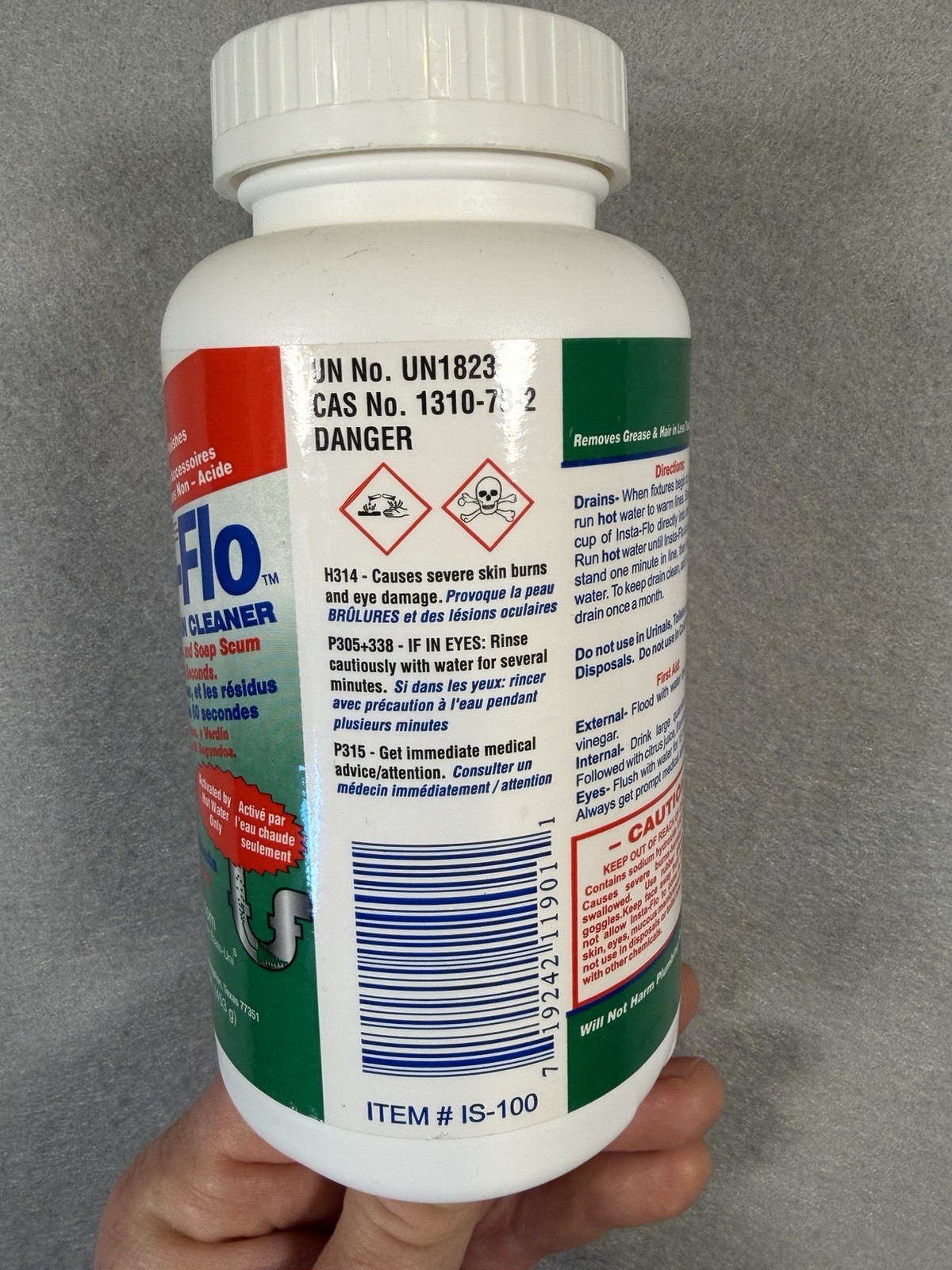 Insta-Flo Odorless Clog Remover Powder 1 lb Sink/Drain Safe for Plumbing