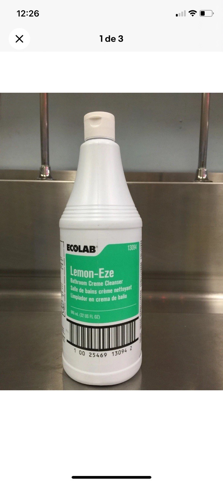 Ecolab Lemon Bathroom Creme Cleanser 946 mL 32 fl oz MPN 13094