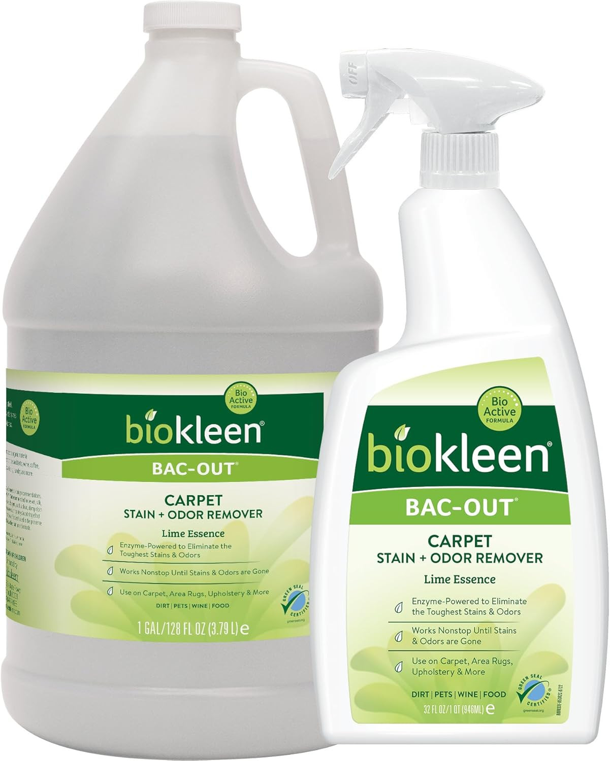 Biokleen Bac-Out Stain Remover for Carpet, Clothes – 32 Ounce and Gallon Refill