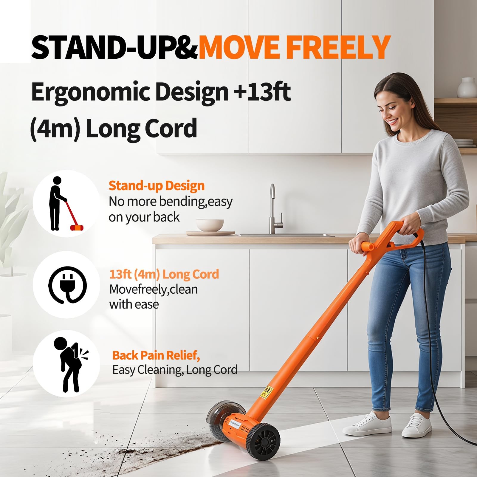 Electric Stand-Up Grout Cleaner 2-in-1 Wire & Hard Brush – Heavy-Duty Floor S…