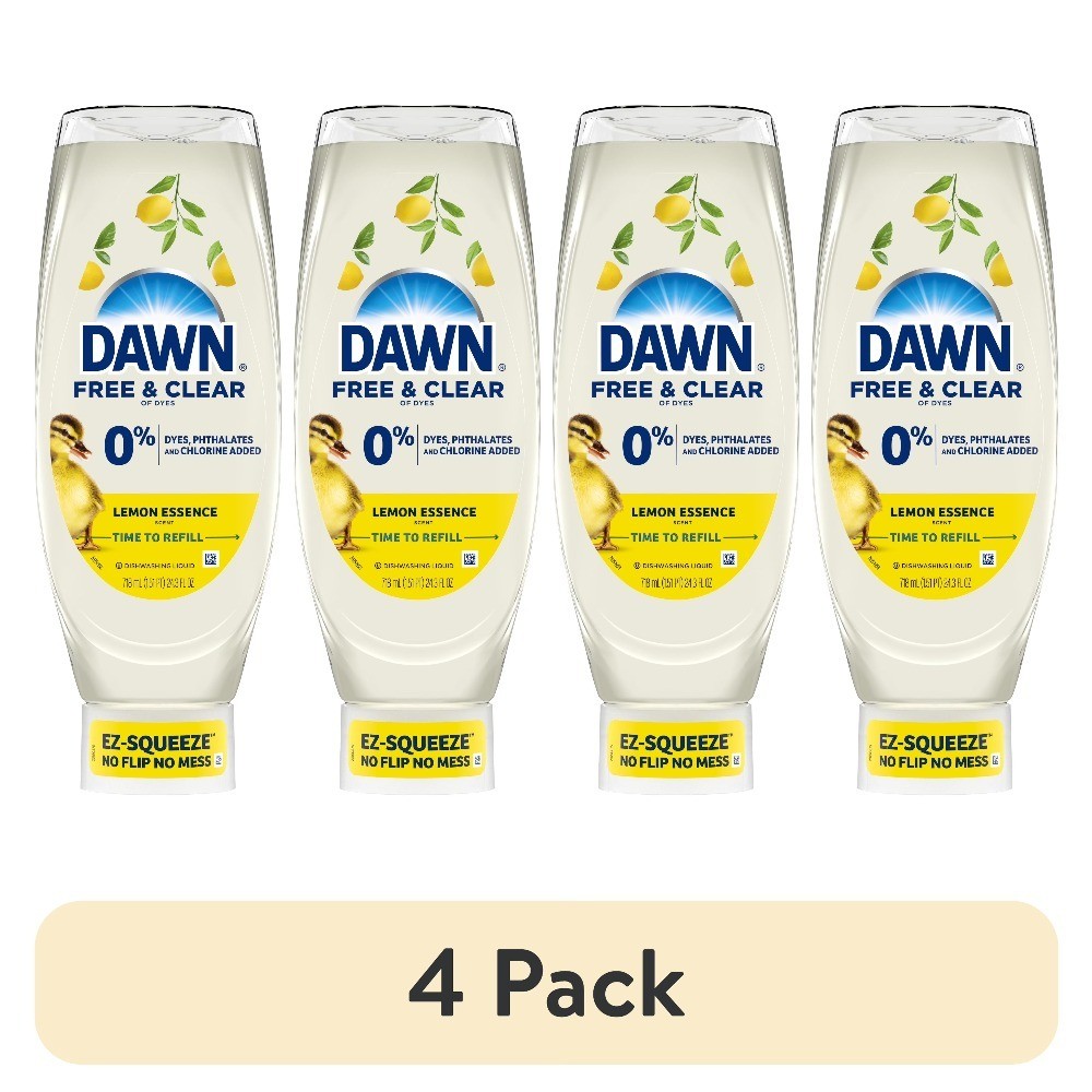 (4 pack) Free & Clear EZ-Squeeze Dish Soap, Lemon, 24.3 fl oz
