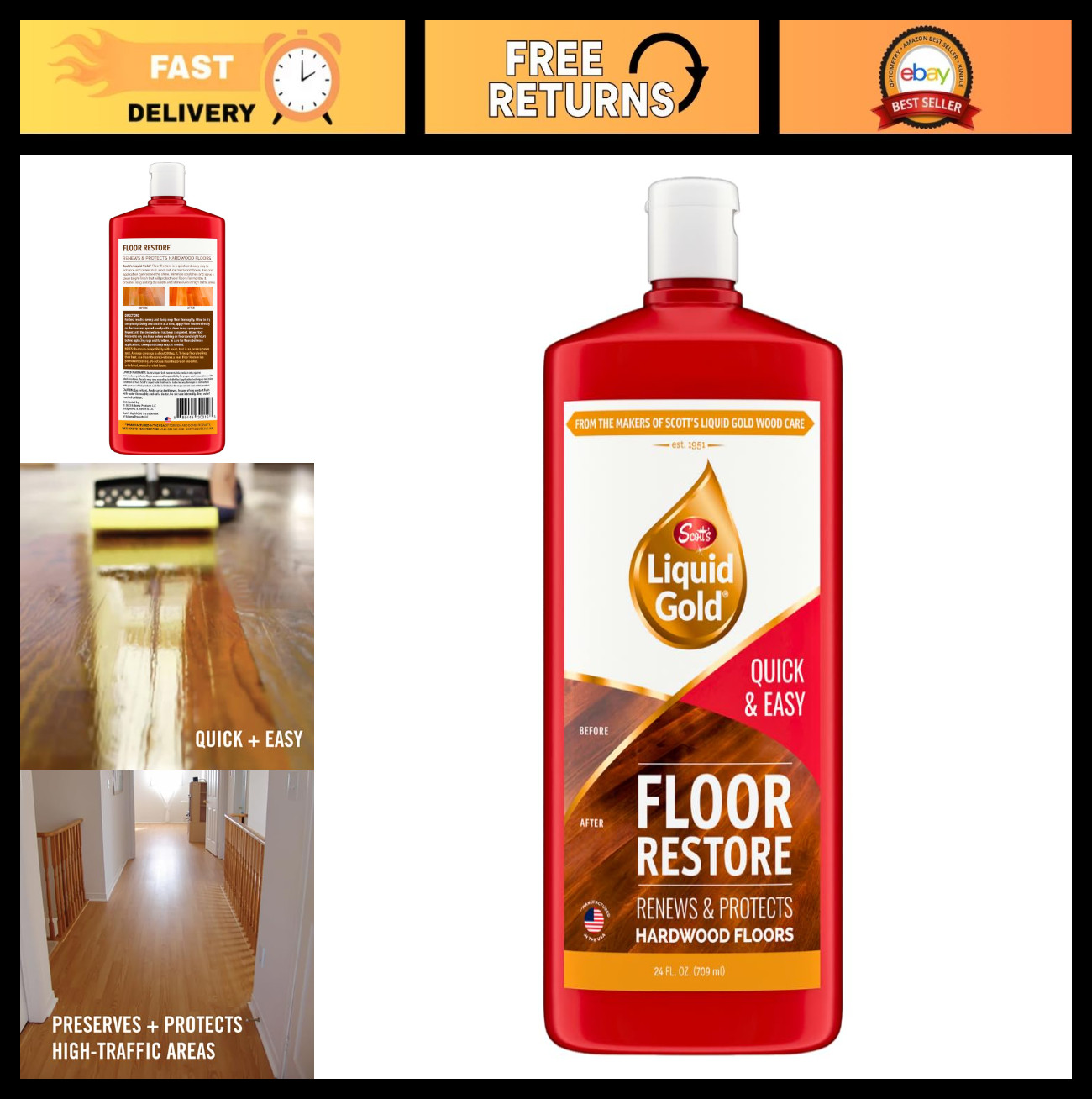 Wood Floor Restore Liquid – Revive & Protect Hardwood, Easy Application, 32oz