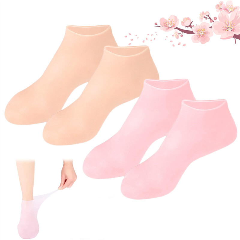 2 Pair Full Length Silicone Gel Moisturizing Socks Foot Care Protector Free Ship