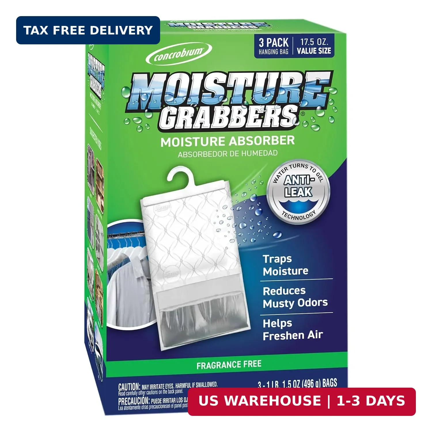 Concrobium Moisture Grabbers, 3-Pack 17.5 oz Bags (Fragrance-Free) – Powerful Mo