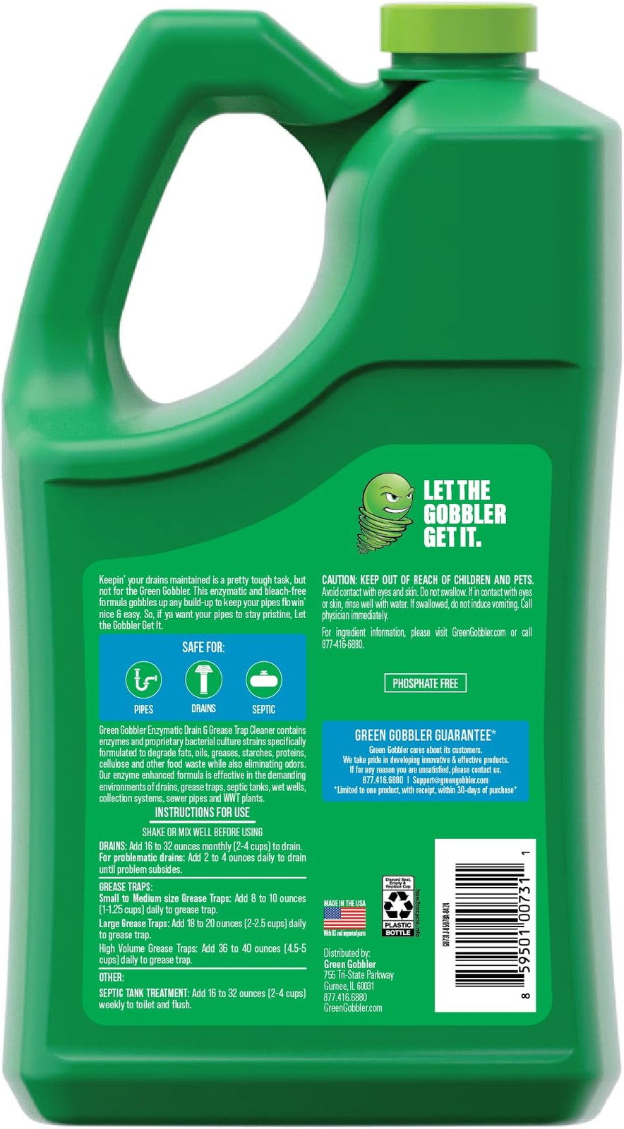 green gobbler Enzyme Drain Cleaner Controls Foul Odors & Breaks Down 1 Gallon