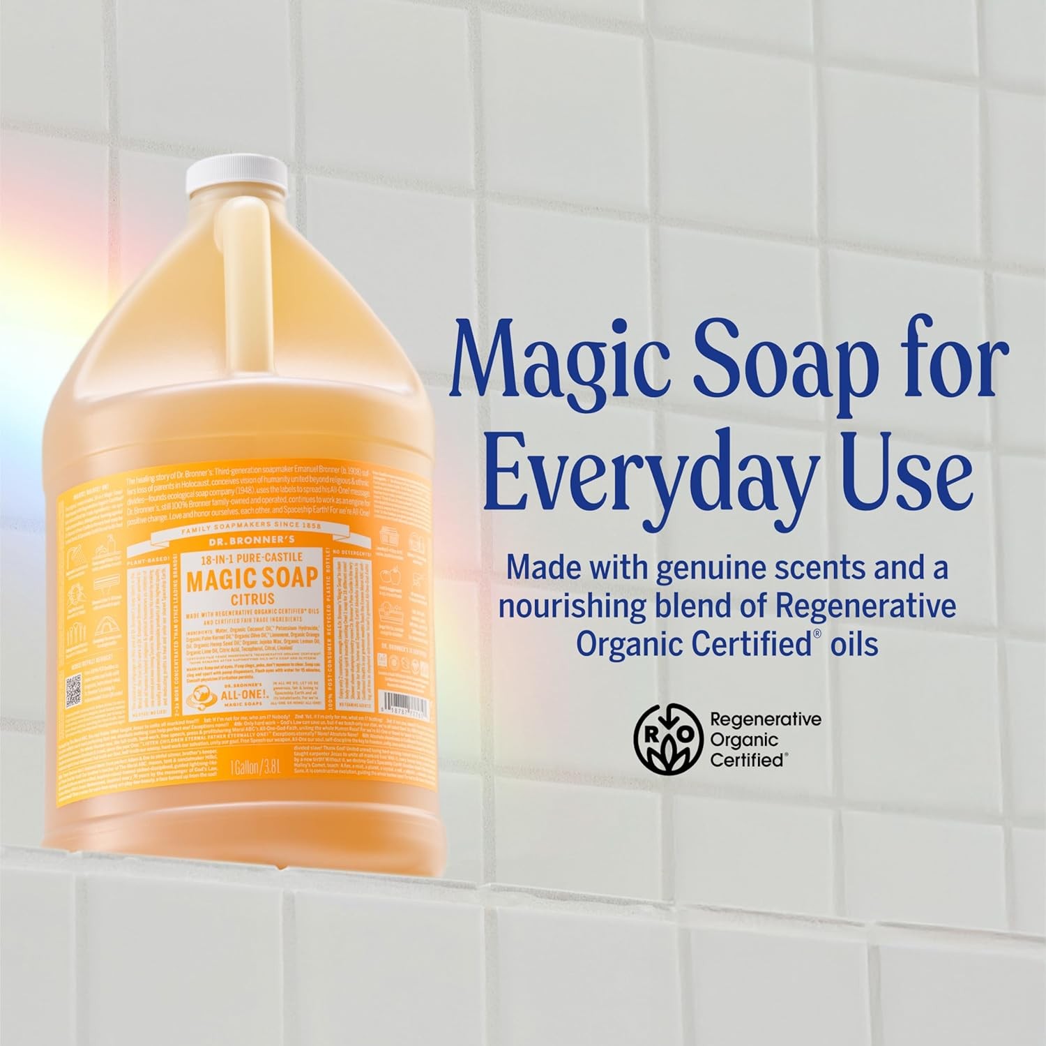 Dr. Bronner’s Pure-Castile Magic Soap Liquid (Citrus, 1 Gallon) – Made with Re
