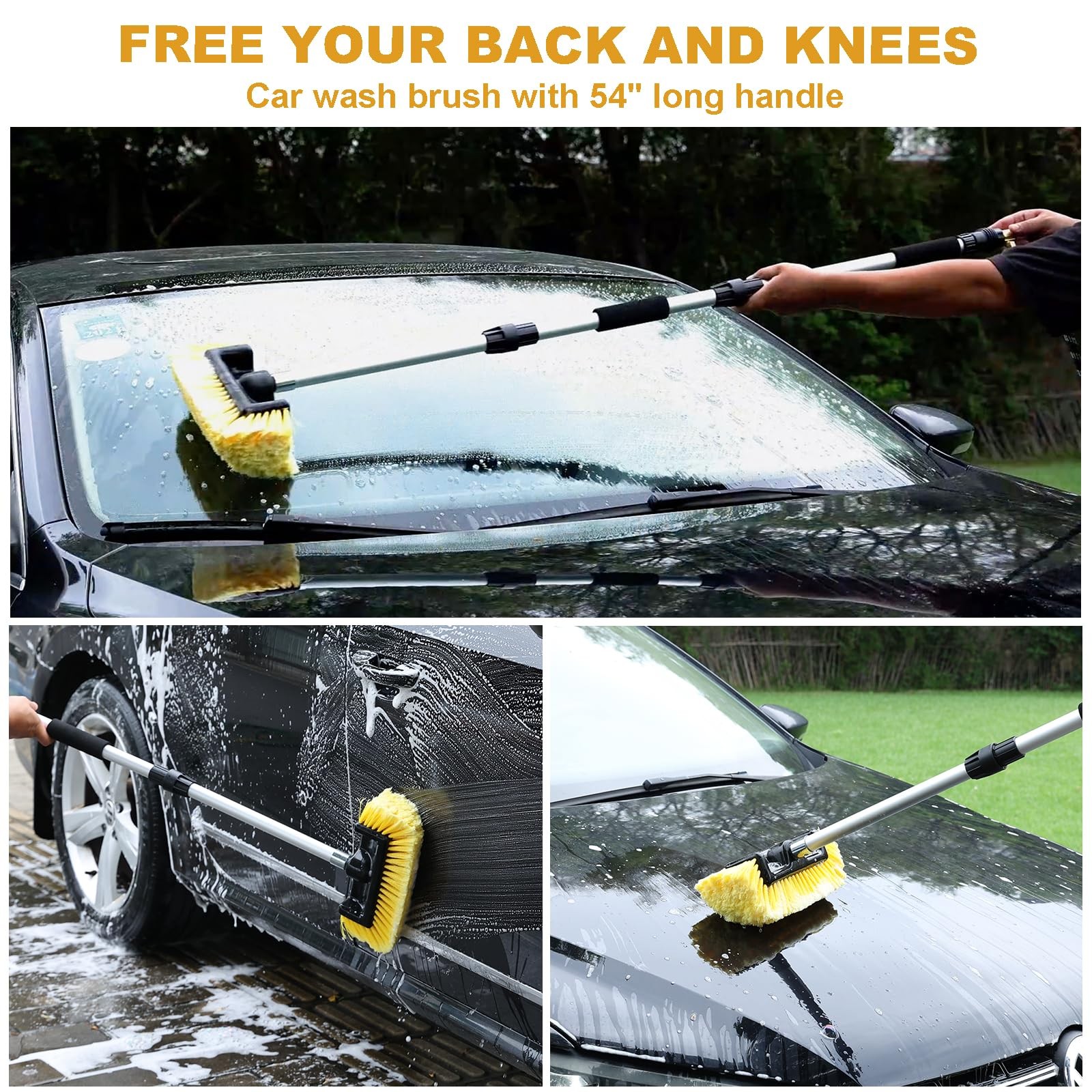 Car Wash Brush with Long Handle for Car Truck Boat Washing (Yellow 69 inch)